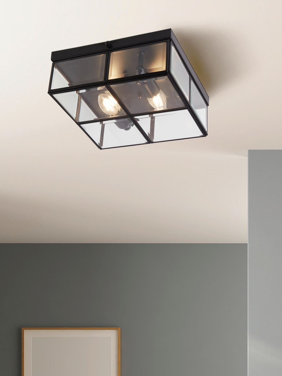 Searchlight Deckenleuchte schwarz transparent Glas Stahl B/H/L: ca. 25x10x25 cm E14 2 Brennstellen Pisa - schwarz/transparent (25,00/25,00/10,00cm) - Searchlight