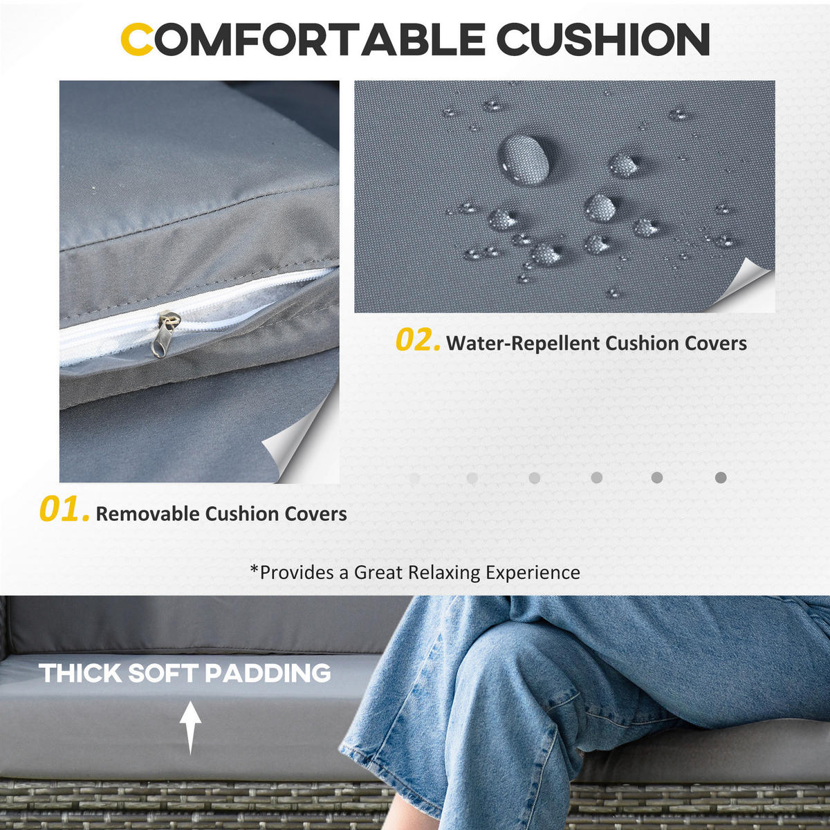 Outsunny Gartensofa grau Polyrattan B/H/L: ca. 70x130x80 cm Rattan_Sofa - grau (80,00/70,00/130,00cm) - Outsunny