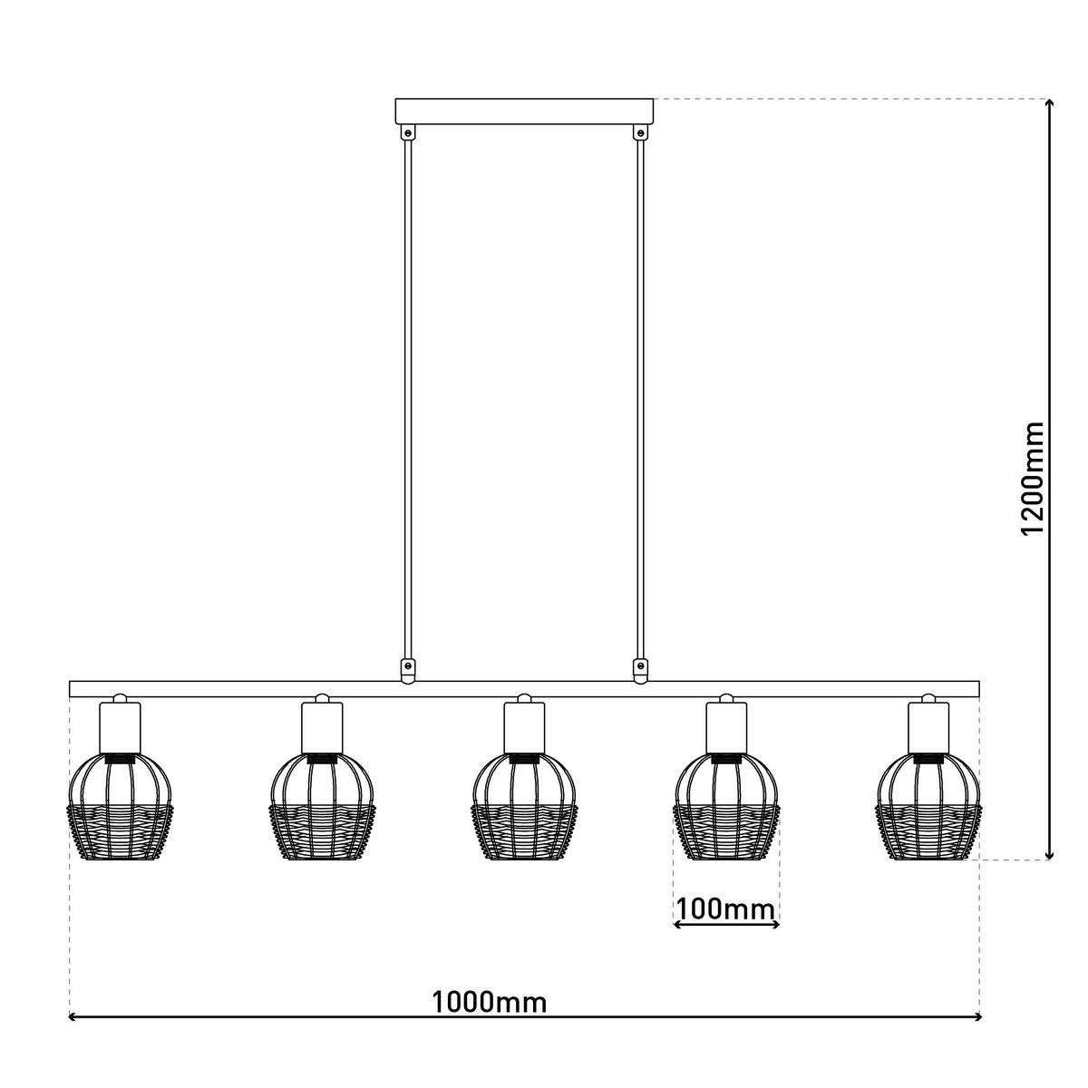Näve Leuchten Pendelleuchte 7093322 schwarz Rattan Metall B/H/T: ca. 10x120x100 cm E14 5 Brennstellen Corbis - schwarz (10,00/120,00/100,00cm) - Näve Leuchten