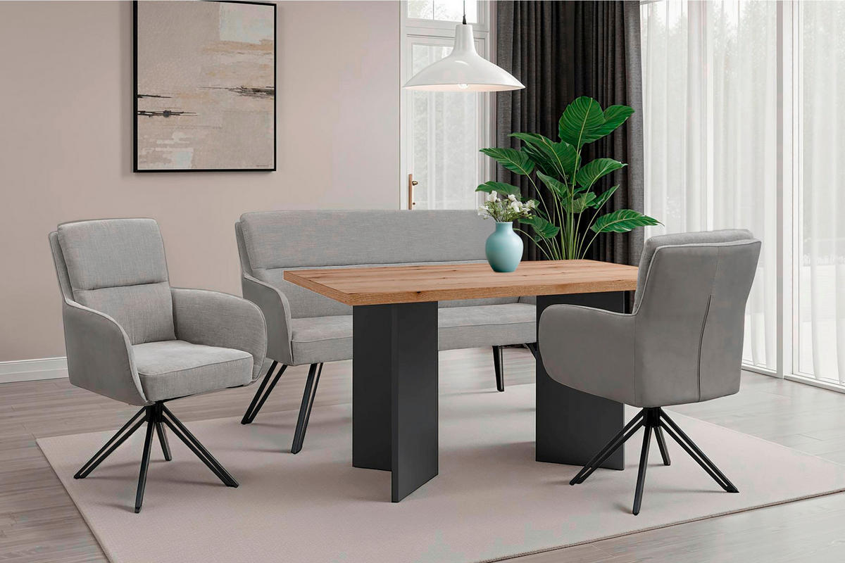 Sitzbank TINO schwarz grau Metall Microfaser B/H/T: ca. 140x94x67 cm TINO - schwarz/grau (140,00/94,00/67,00cm) - byLIVING