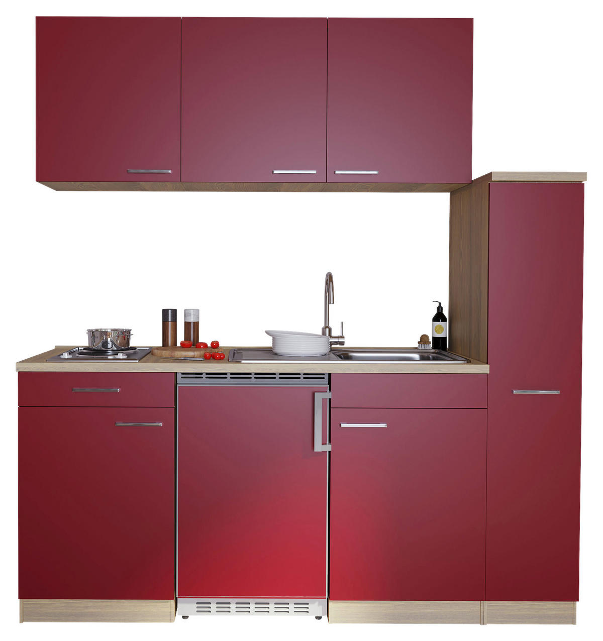 Respekta Küchenblock Economy rot matt B/H/T: ca. 180x200x60 cm Economy - Eiche/rot (180,00/200,00/60,00cm) - Respekta