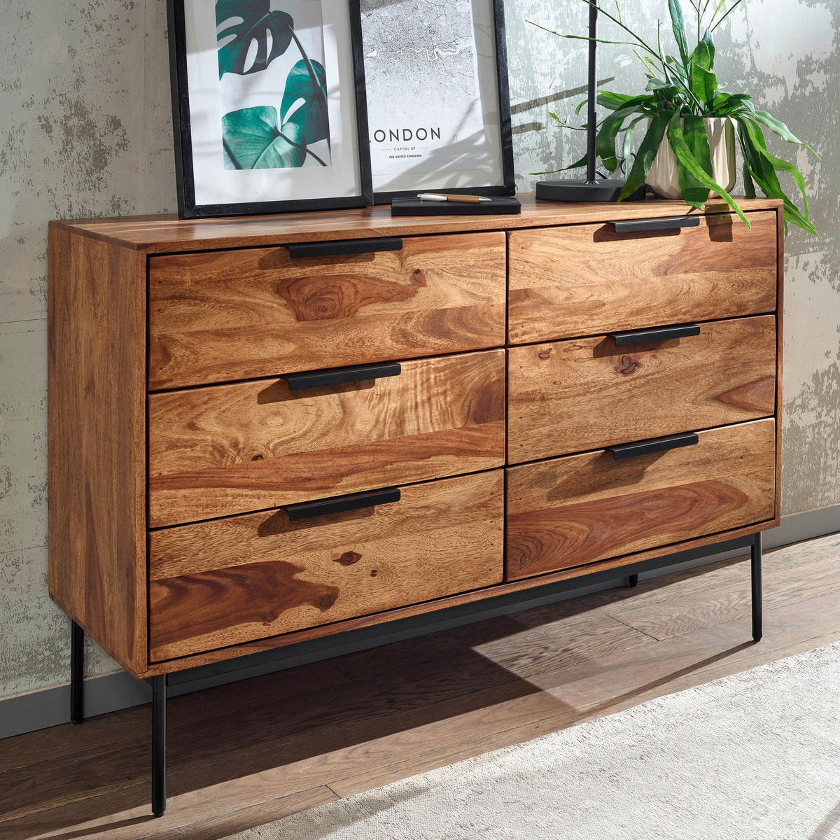 Kommode rosenholz Nachbildung B/H/T: ca. 117x80x42 cm Kommode - rosenholz (117,00/80,00/42,00cm) - Wohnling