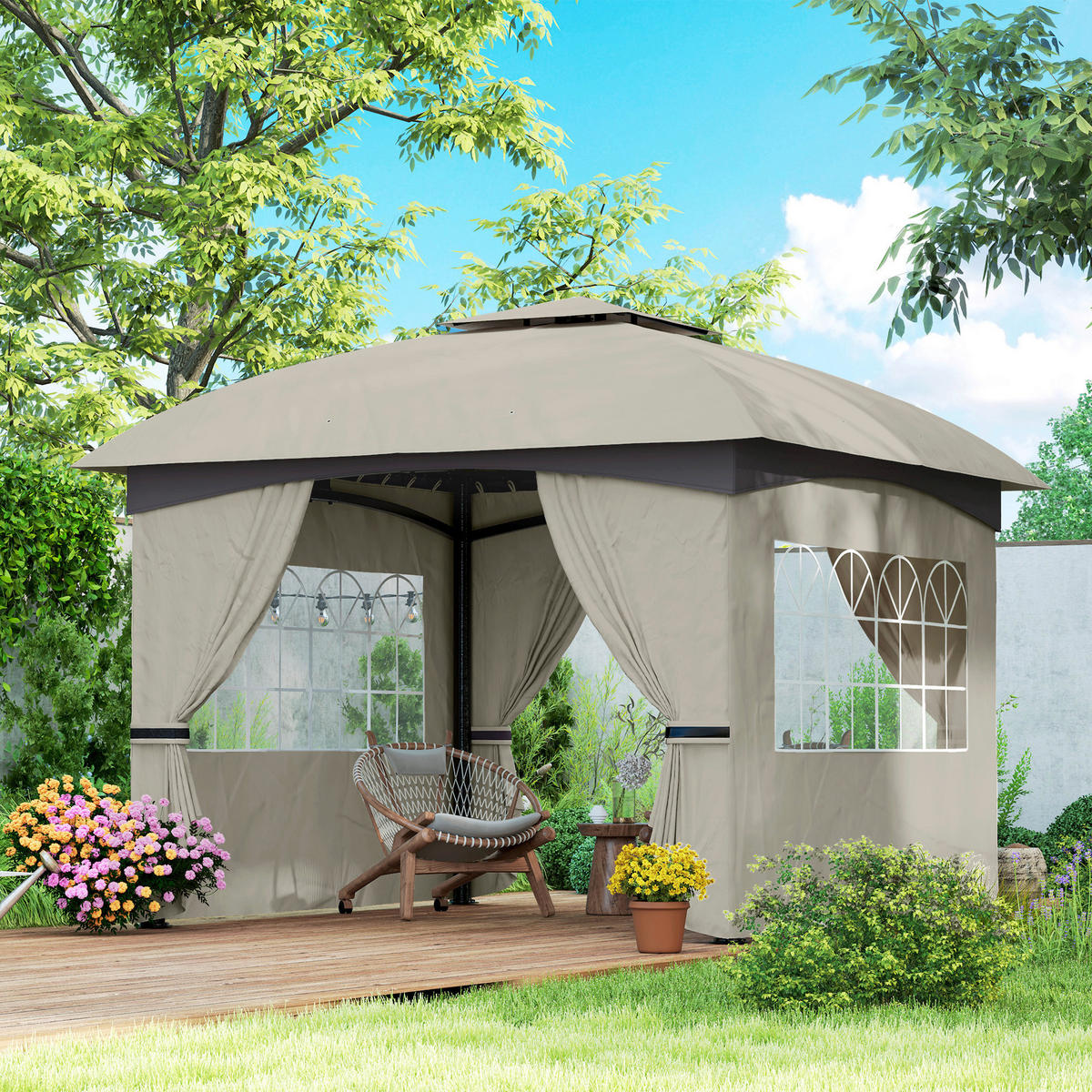Outsunny Pavillon hellgrau Metall B/H/L: ca. 335x285x335 cm Pavillon - hellgrau (335,00/335,00/285,00cm) - Outsunny