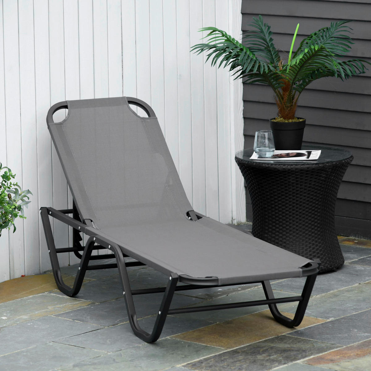 Outsunny Sonnenliege schwarz Aluminium B/H/L: ca. 59x91x163 cm Sonnenliege - schwarz/grau (163,00/59,00/91,00cm) - Outsunny