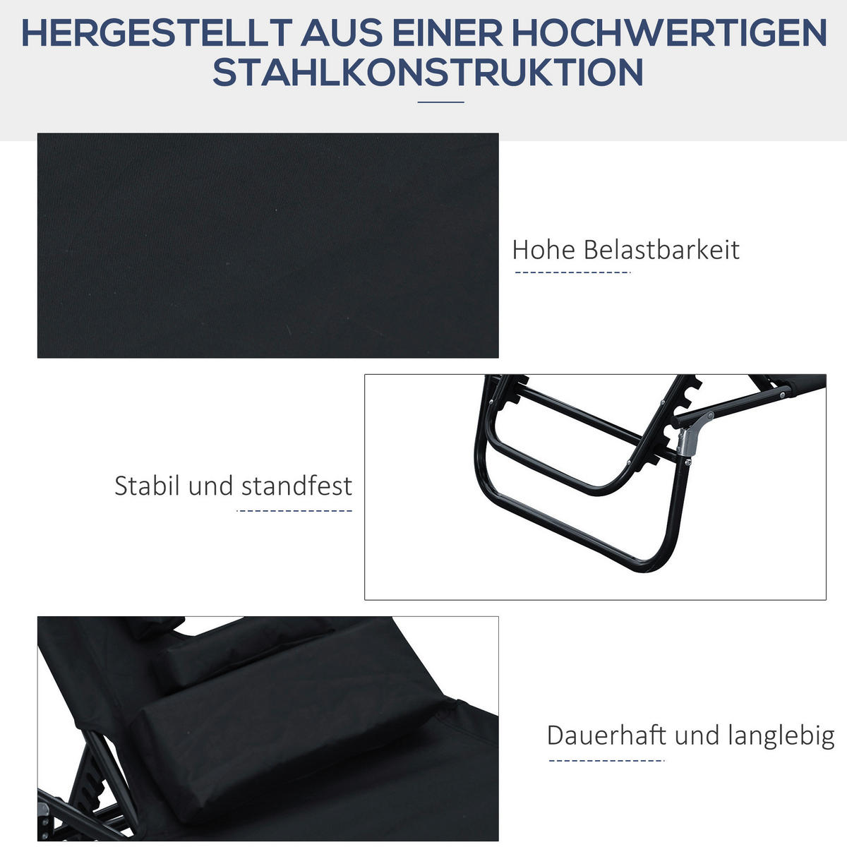Outsunny Sonnenliege mit Lesefenster schwarz Stahlrohr B/H/L: ca. 28x56x190 cm Sonnenliege mit Lesefenster - schwarz (190,00/28,00/56,00cm) - Outsunny