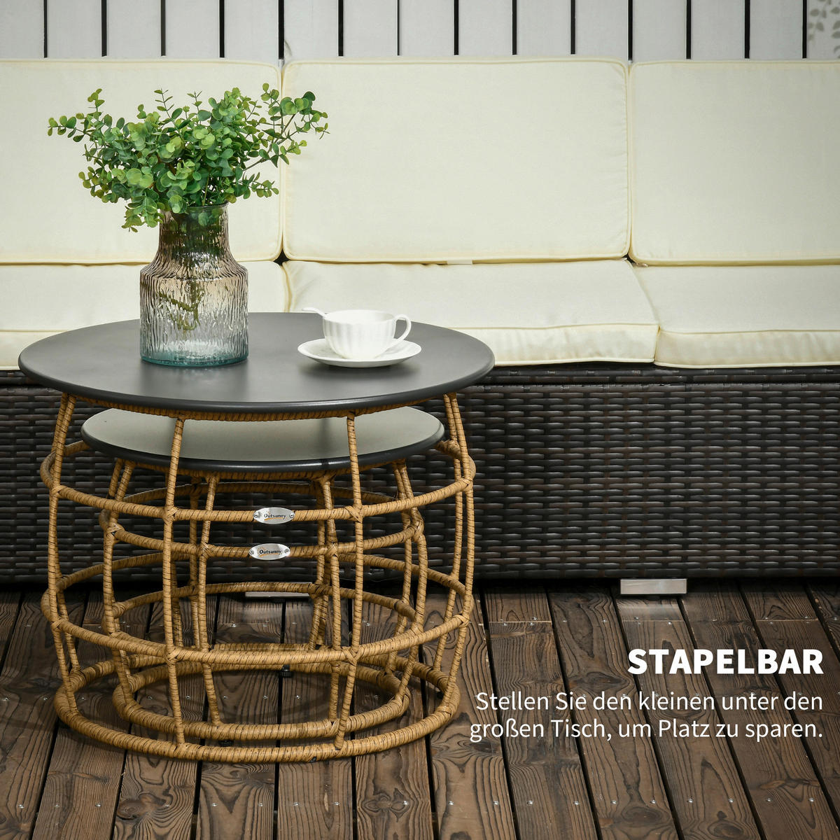 Outsunny Beistelltisch sand Polyrattan B/H/L: ca. 60x60x47 cm Rattan_Beistelltisch-Set - sand (47,00/60,00/60,00cm) - Outsunny