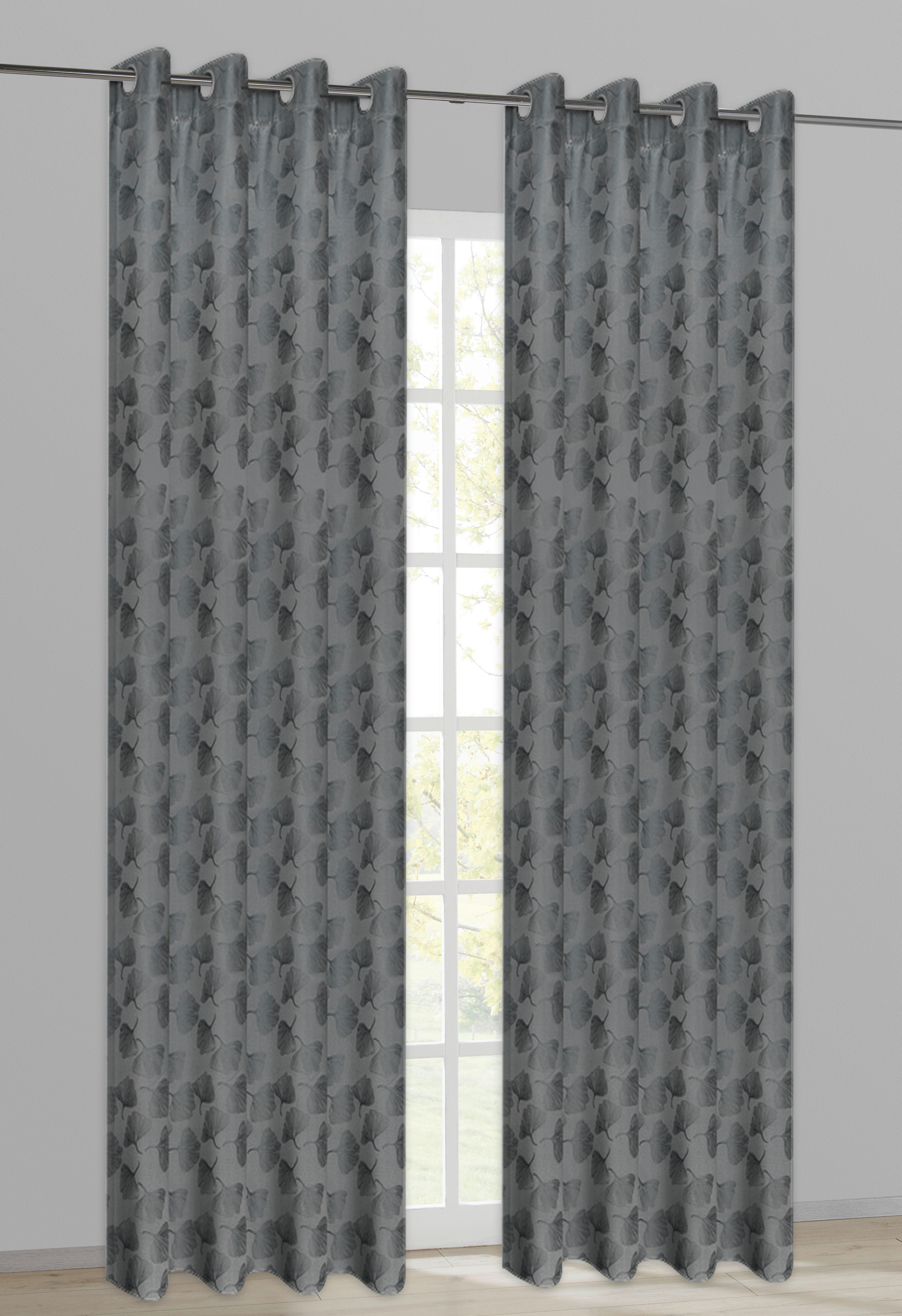 Verdunklungsvorhang Gingko grau B/L: ca. 140x245 cm Gingko - grün/grau (140,00/245,00cm) - Happy Home