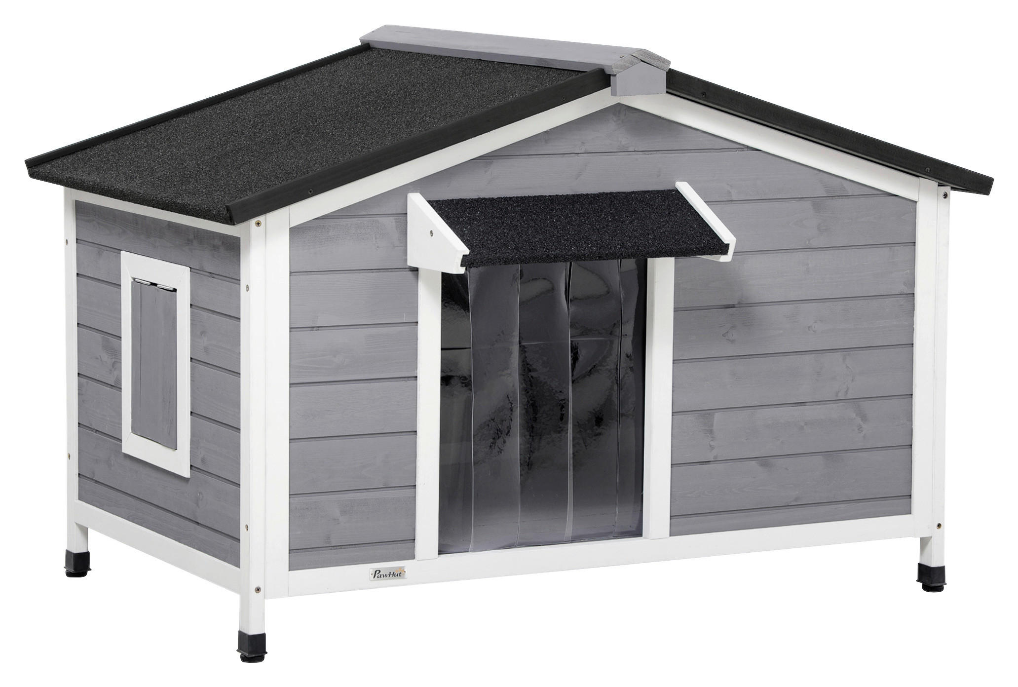 PawHut Hundehütte weiß Holz B/H/L: ca. 79x72x109 cm Hundehütte - weiß/schwarz (109,00/79,00/72,00cm) - PawHut