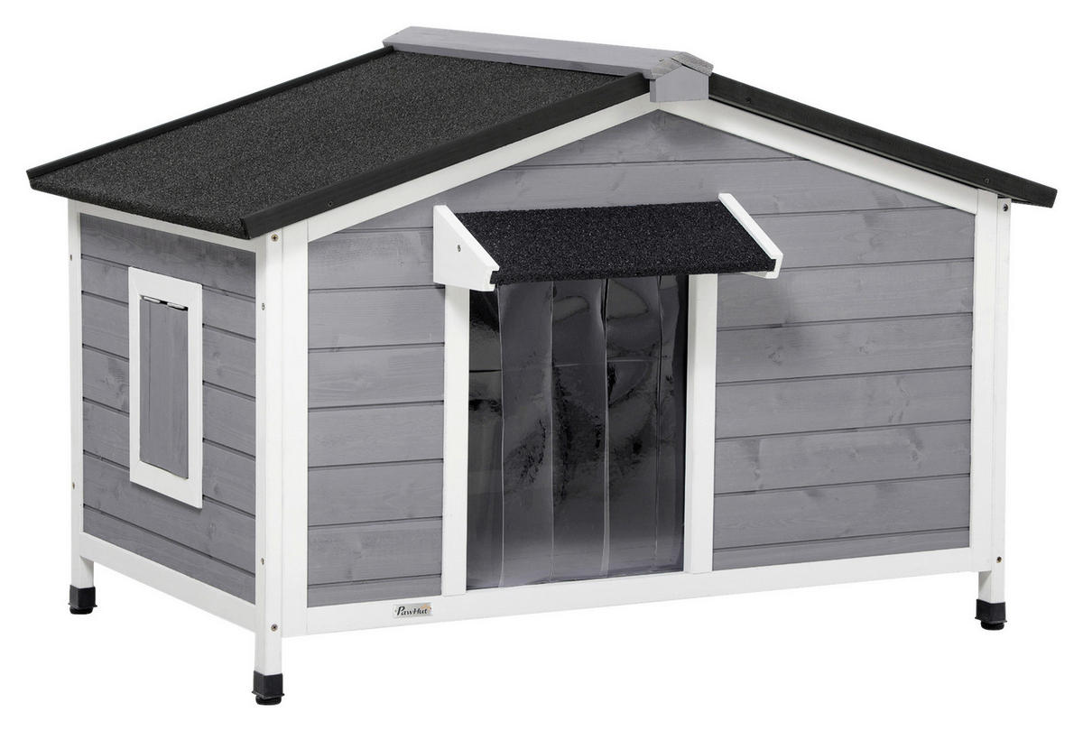 PawHut Hundehütte weiß Holz B/H/L: ca. 79x72x109 cm Hundehütte - weiß/schwarz (109,00/79,00/72,00cm) - PawHut