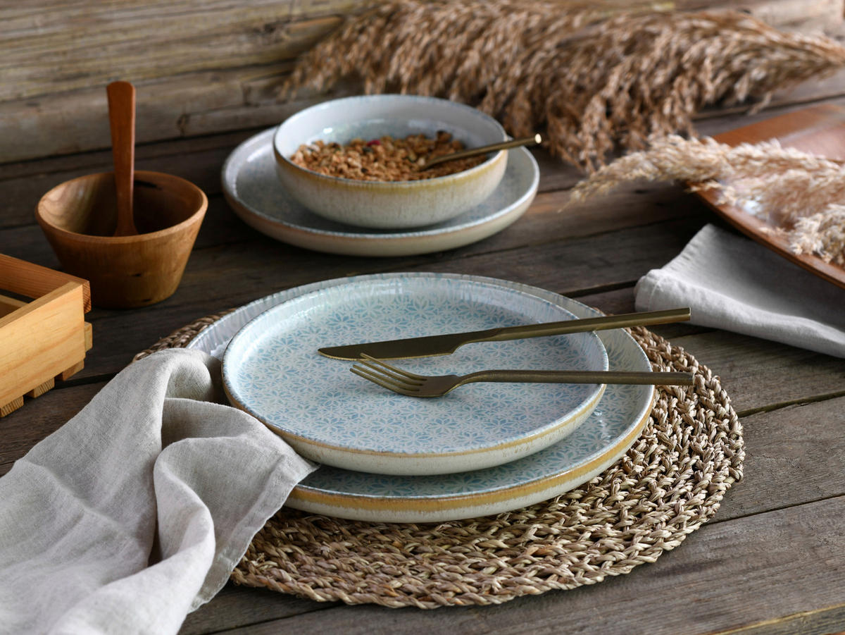 CreaTable Tafelservice Uno Emiliana blau Steinzeug 12 tlg. Uno Emiliana - blau - CreaTable