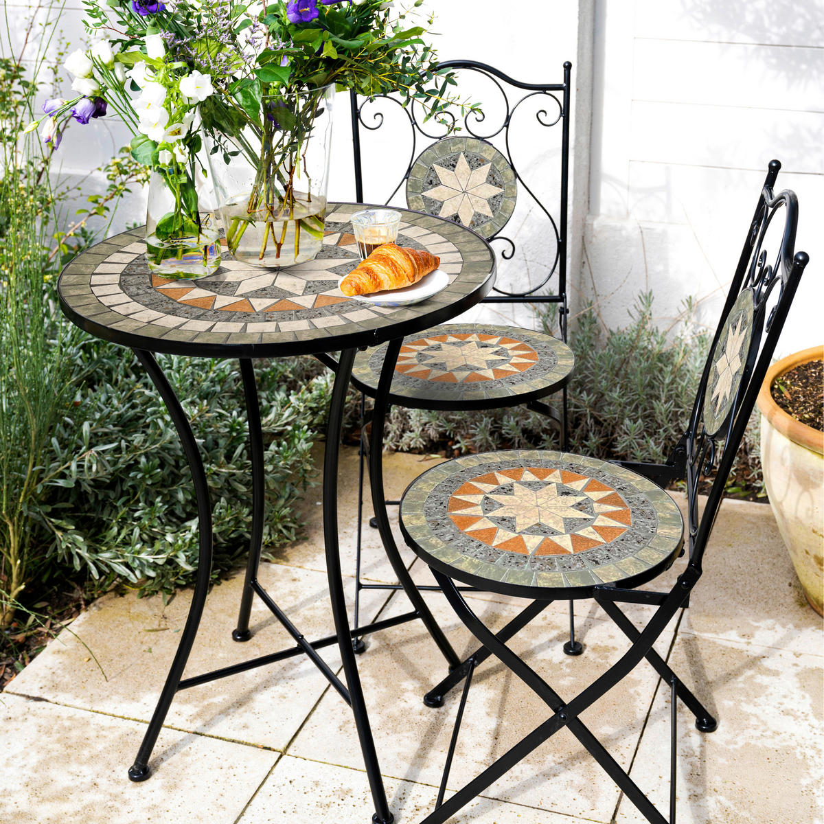AXI Outdoor Living Bistroset Amélie Mosaik braun Metall B/H/L: ca. 60x92x60 cm Amélie Mosaik - braun/grau (60,00/60,00/92,00cm) - AXI Outdoor Living