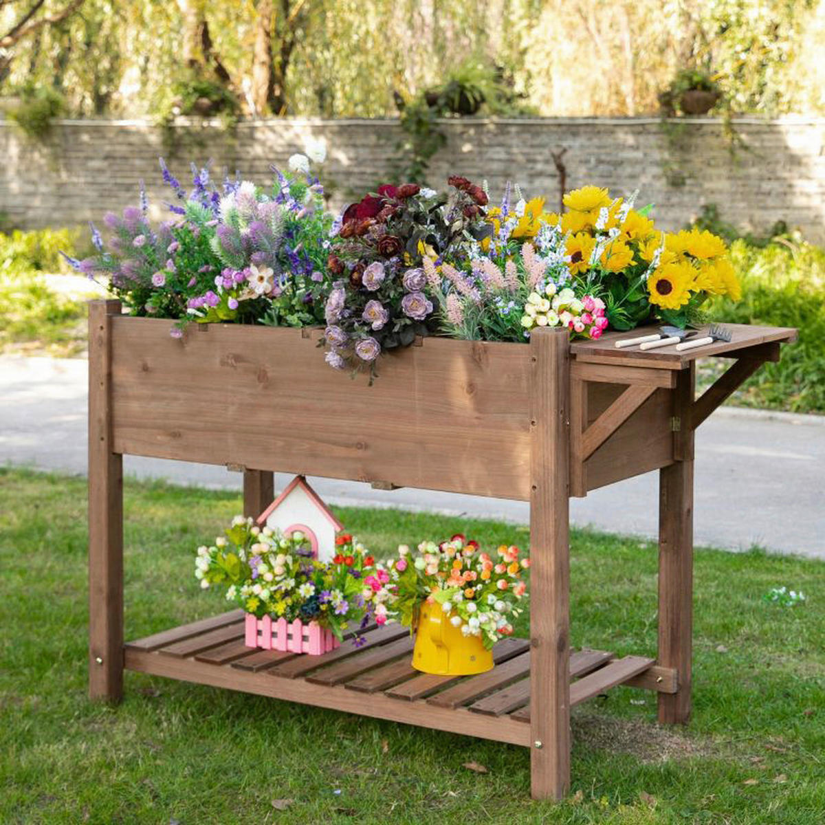 Outsunny Hochbeet braun H/T/L: ca. 74x54x123 cm Hochbeet 845-396 - braun (123,00cm) - Outsunny