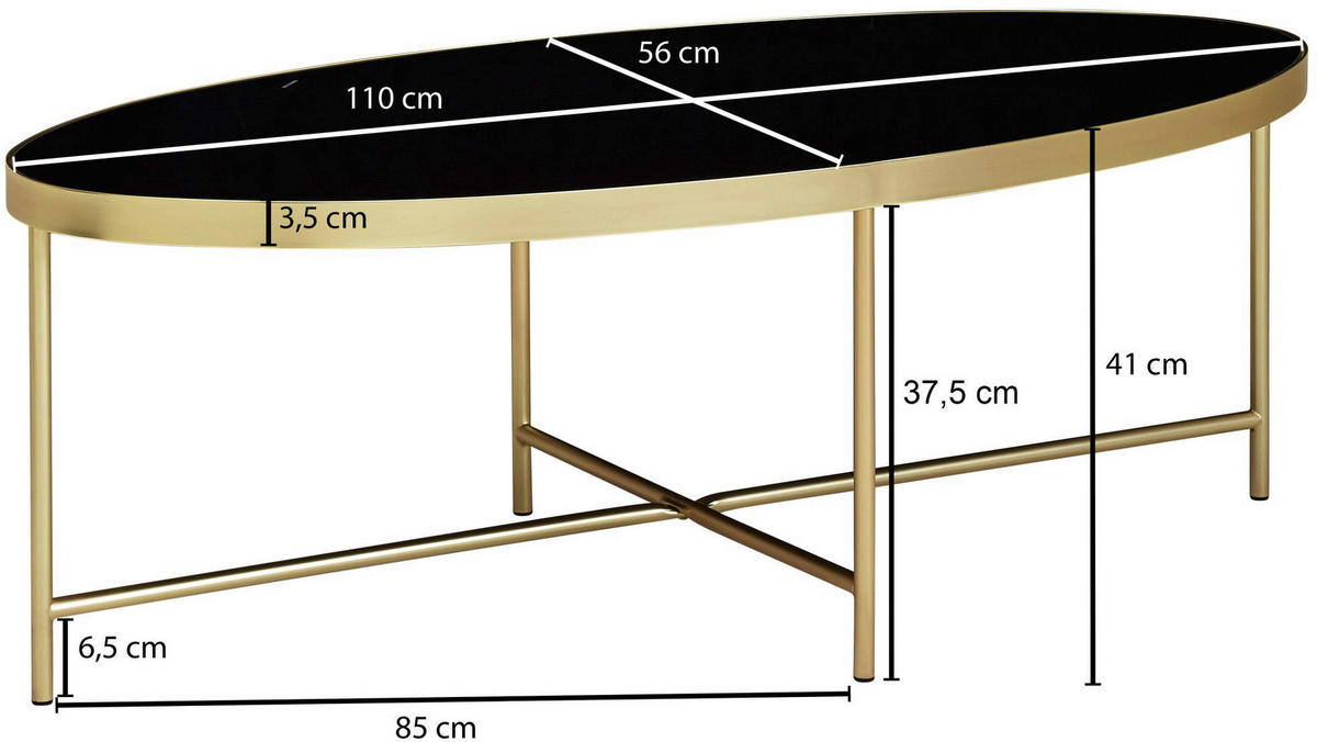 Couchtisch gold schwarz B/H/T: ca. 110x40x56 cm Couchtisch - gold/schwarz (110,00/40,00/56,00cm) - Wohnling