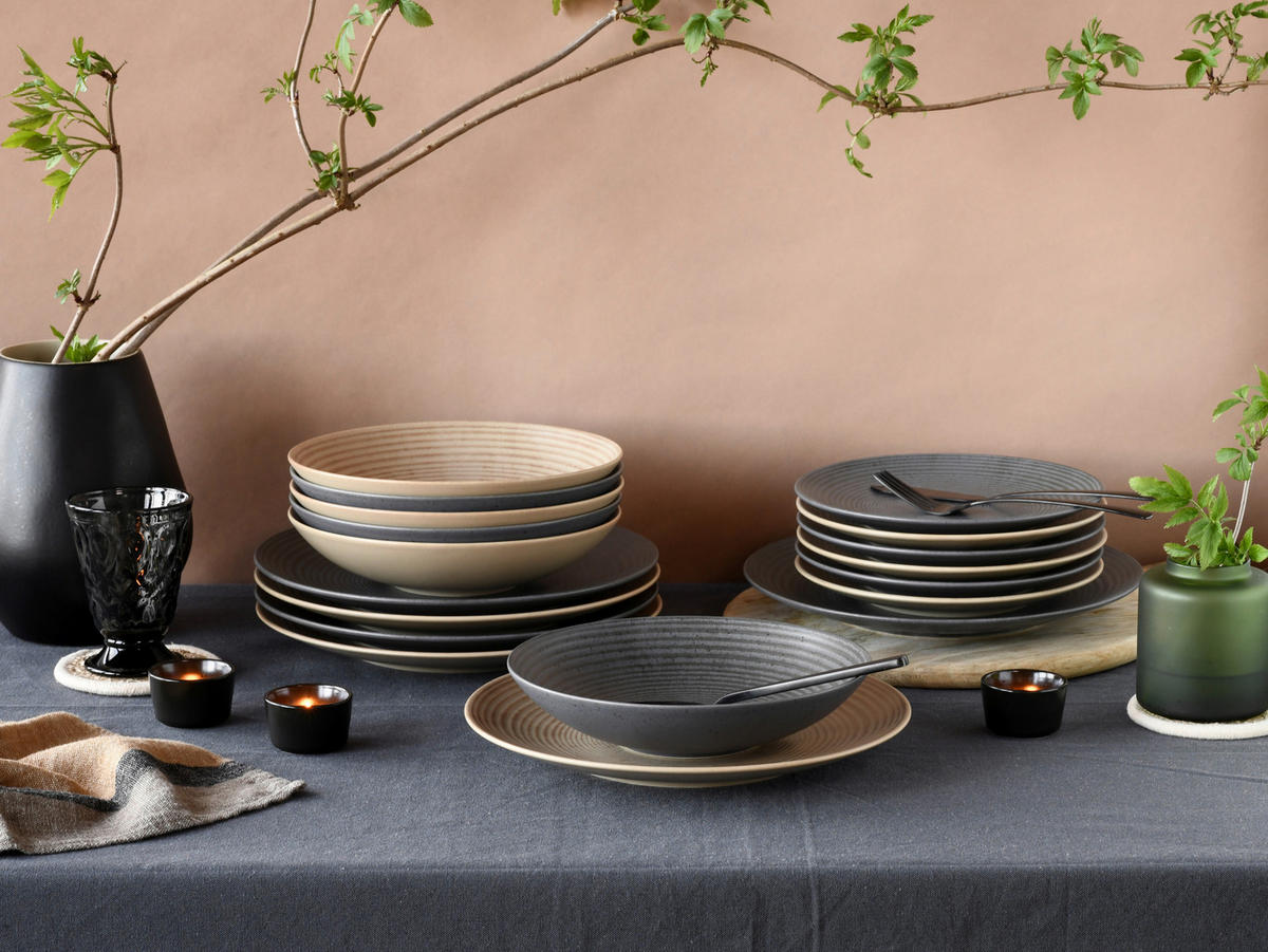 CreaTable Teller-Set Catania sand Steinzeug Catania - sand/grau - CreaTable