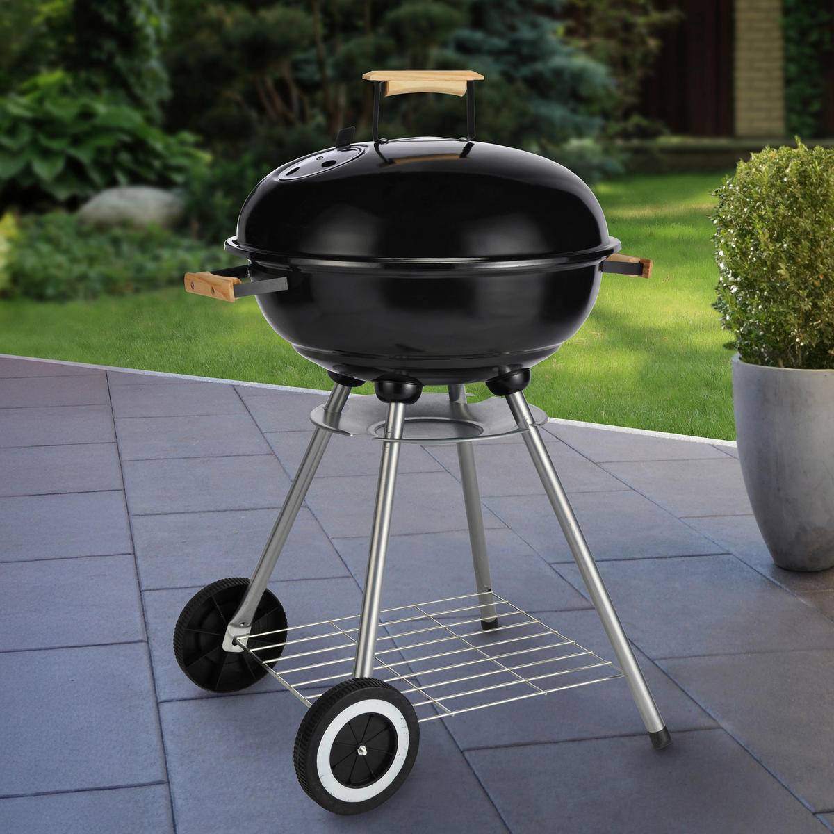 Grill Stahl H/D: ca. 79x48 cm Kugelgrill_mit_2_Rädern - schwarz (48,00/79,00cm)