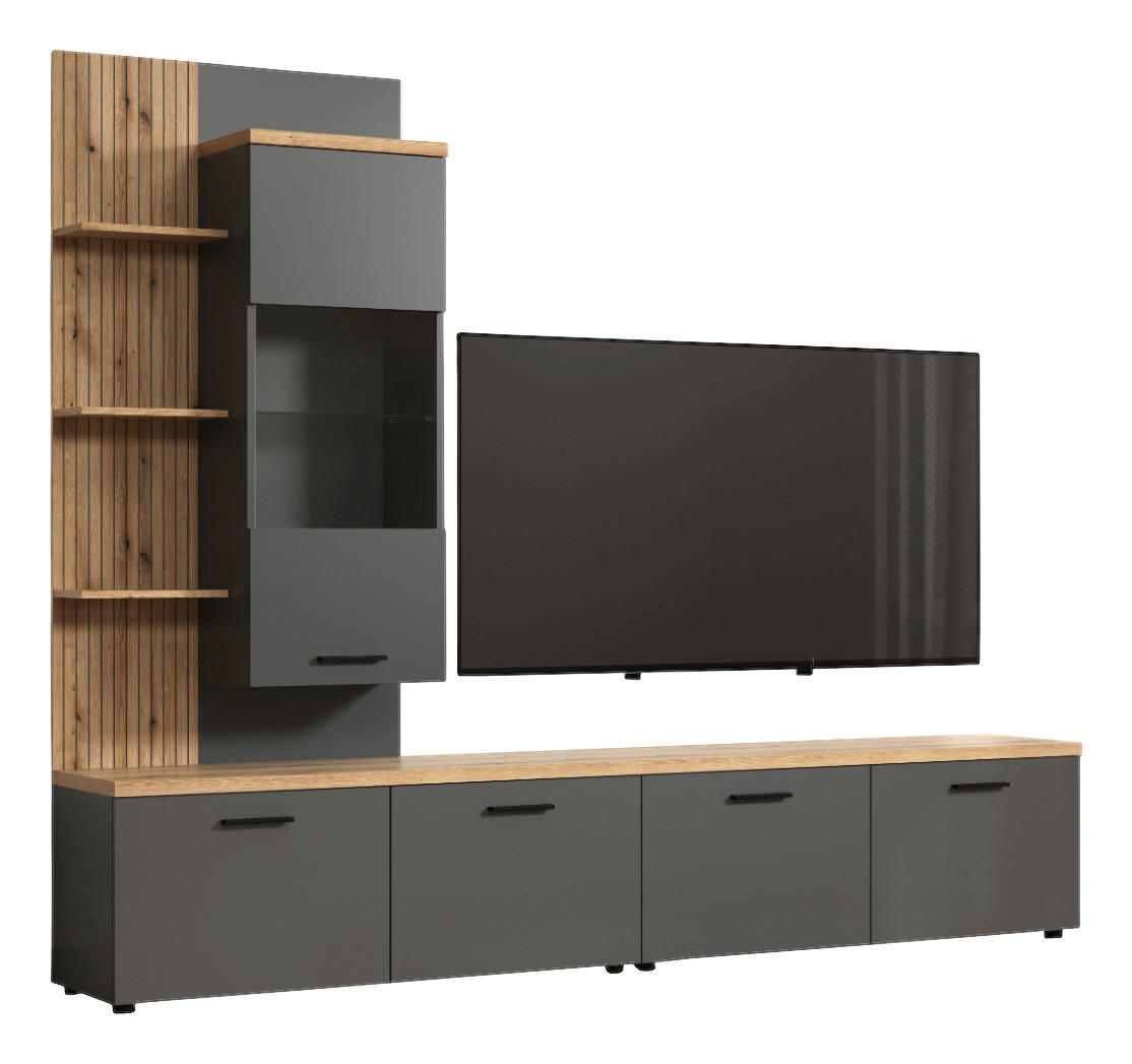 Wohnwand Baggio Eiche Evoke Coast Nachbildung anthrazit B/H/T: ca. 240x211x40 cm Baggio - Eiche/anthrazit (240,00/211,00/40,00cm)