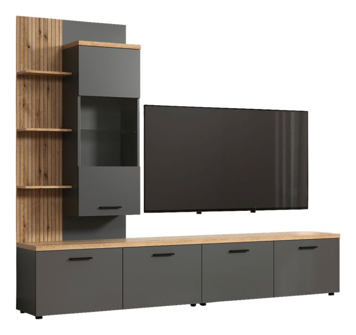 Wohnwand Baggio Eiche Evoke Coast Nachbildung anthrazit B/H/T: ca. 240x211x40 cm Baggio - Eiche/anthrazit (240,00/211,00/40,00cm)