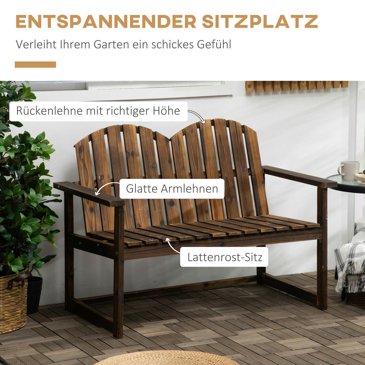 Outsunny Gartenbank grau Holz B/H/L: ca. 63x114x86 cm Gartenbank - grau (86,00/63,00/114,00cm) - Outsunny