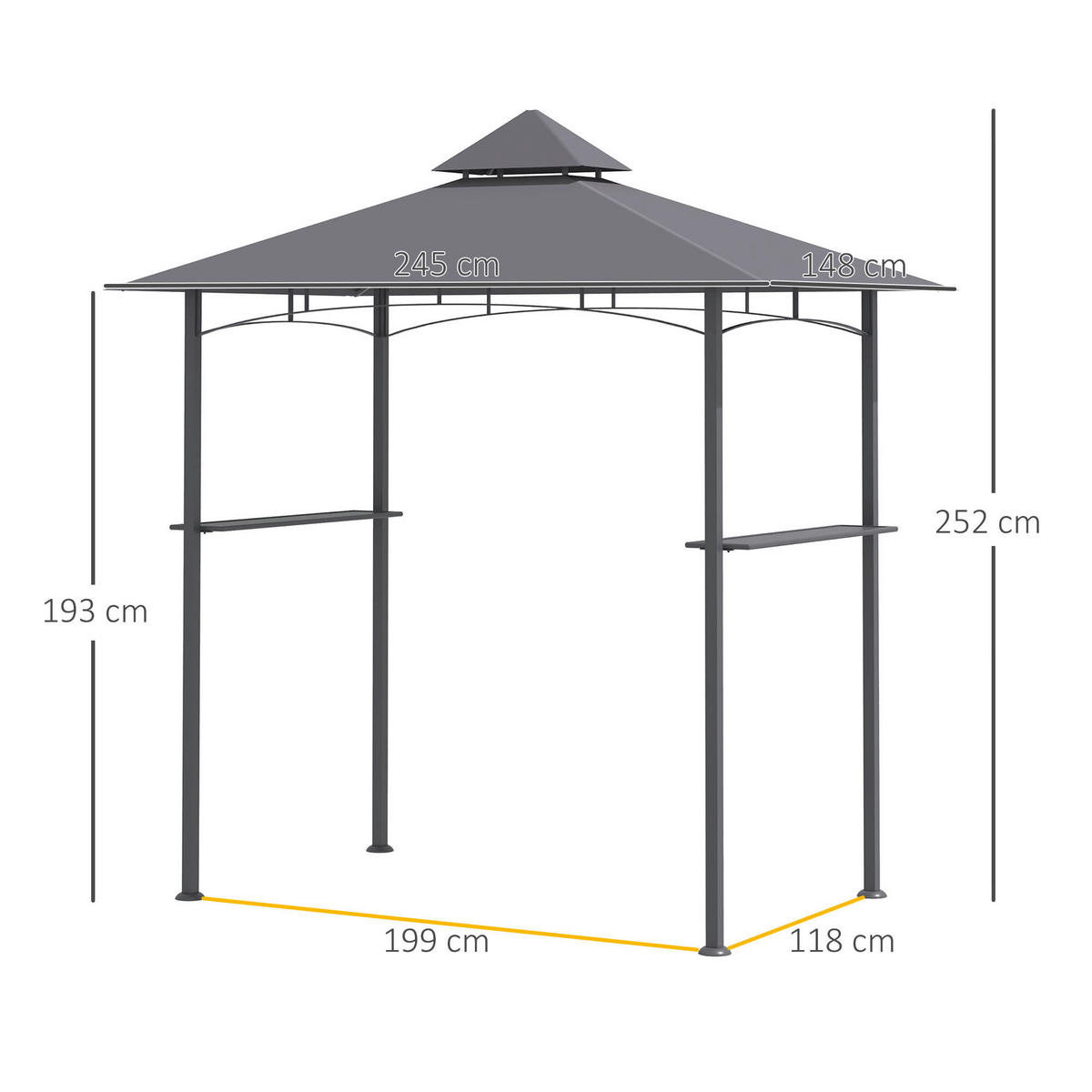 Outsunny Grillpavillon schwarz Stahl B/H/L: ca. 148x252x245 cm Grillpavillon - schwarz/grau (245,00/148,00/252,00cm) - Outsunny