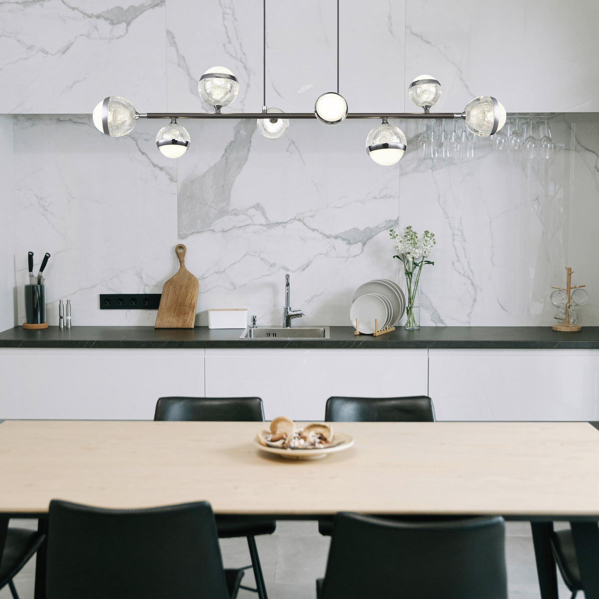 GLOBO LED-Pendelleuchte transparent Chrom titanfarbig Acryl Aluminium Metall B/H/T: ca. 24x120x109 cm UNTSY - titanfarbig/Chrom (24,00/120,00/109,00cm) - GLOBO