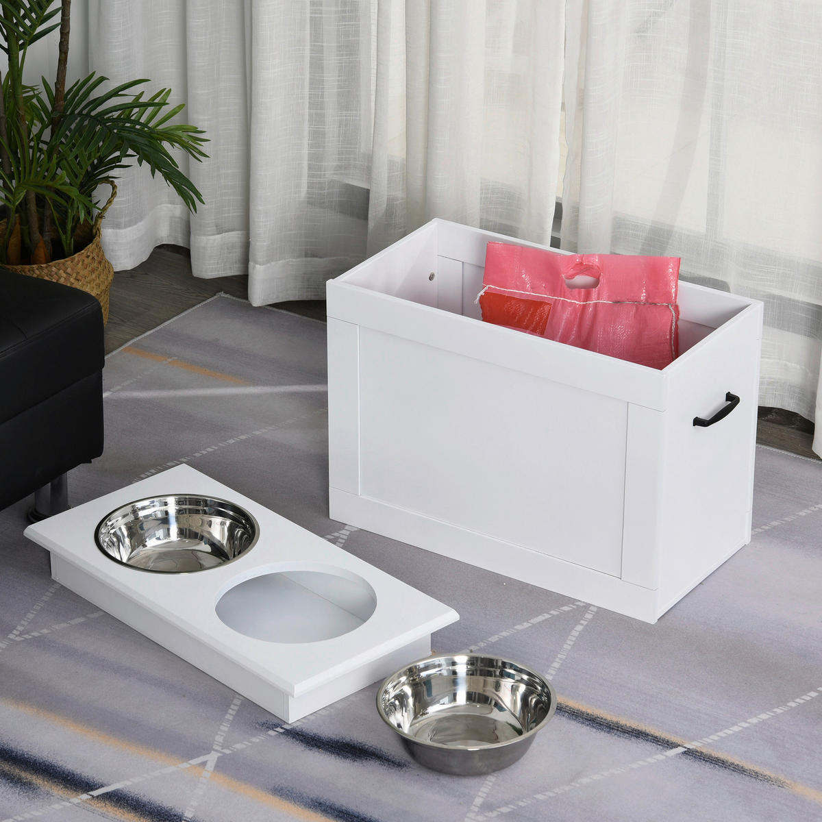 PawHut Futternapf weiß MDF B/H/L: ca. 60x41x30 cm Futternapf - weiß (30,00/60,00/41,00cm) - PawHut