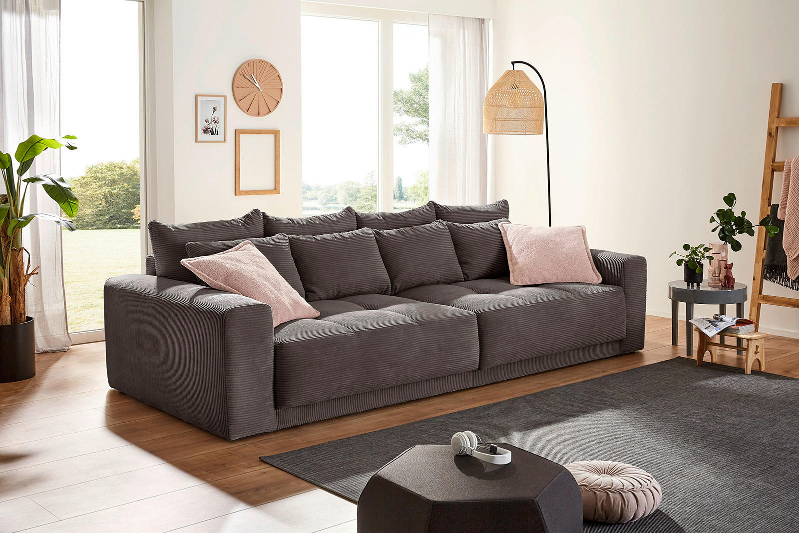 Big Sofa grau Microfaser B/H/T: ca. 298x80x135 cm Colombo_Big-Sofa - schwarz/grau (298,00/80,00/135,00cm)
