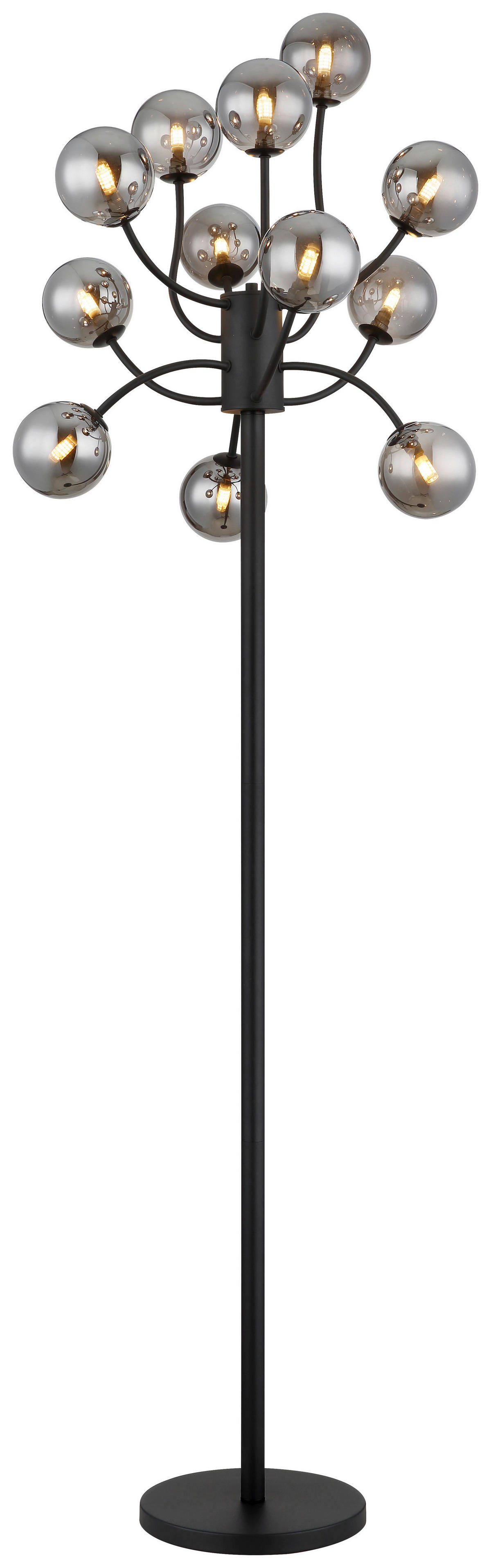 GLOBO Stehleuchte mattschwarz Rauch Metall Glas H/D: ca. 200x62 cm G9 12 Brennstellen RIHA - Rauch/mattschwarz (62,00/200,00cm) - GLOBO