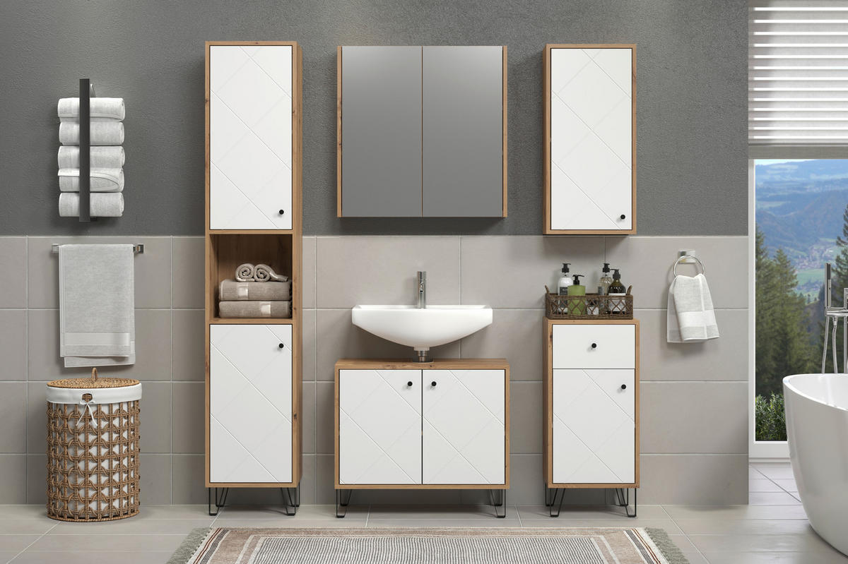 Waschbeckenunterschrank Touch Eiche Artisan Nachbildung weiß matt B/H/T: ca. 69x61x32 cm Touch - Eiche/weiß (69,00/61,00/32,00cm) - Trendteam