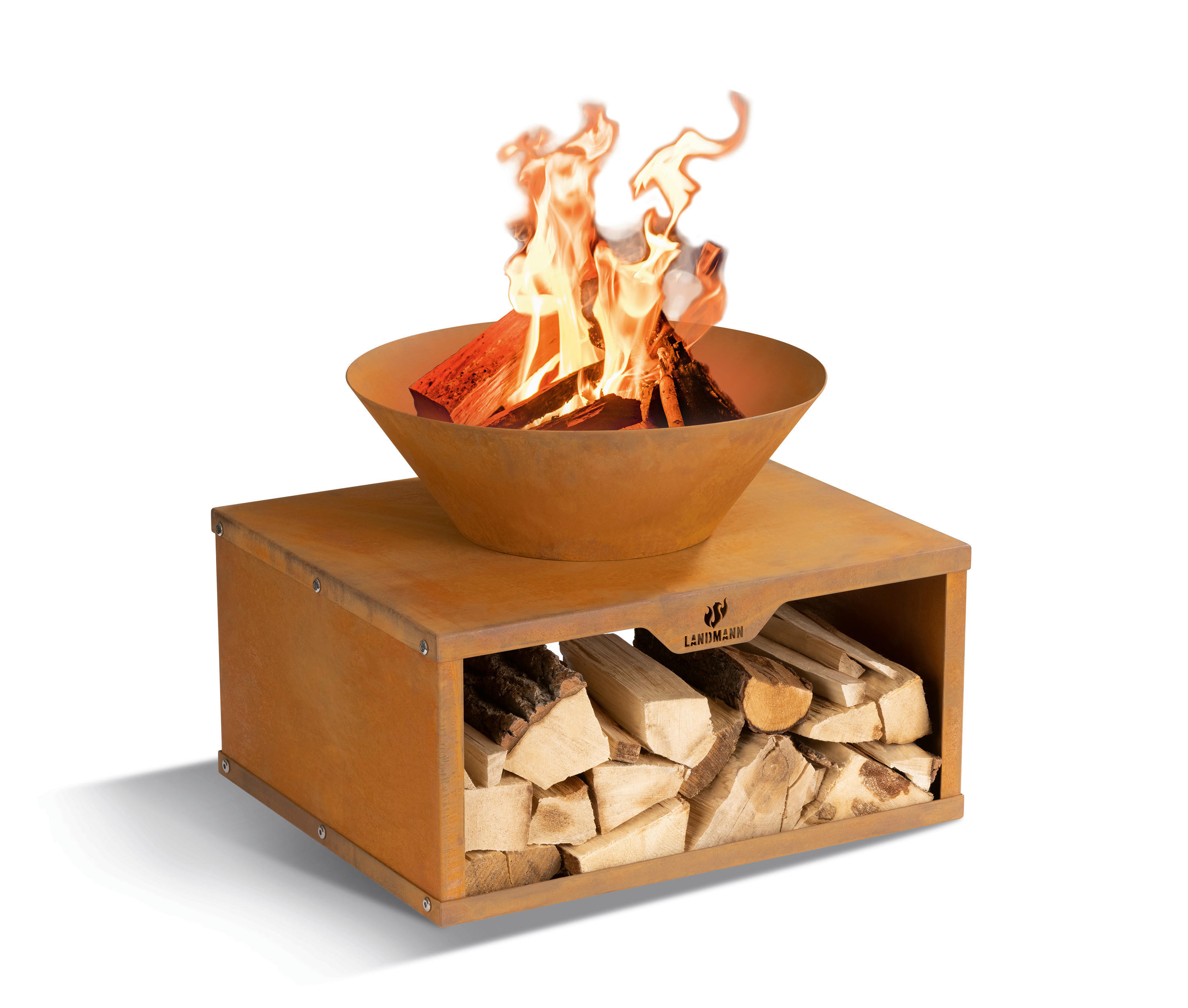 LANDMANN Feuerschale rost Stahl B/H/T: ca. 60x45x50 cm Feuerschale_mit_Holzlager - rost (60,00/45,00/50,00cm) - Landmann