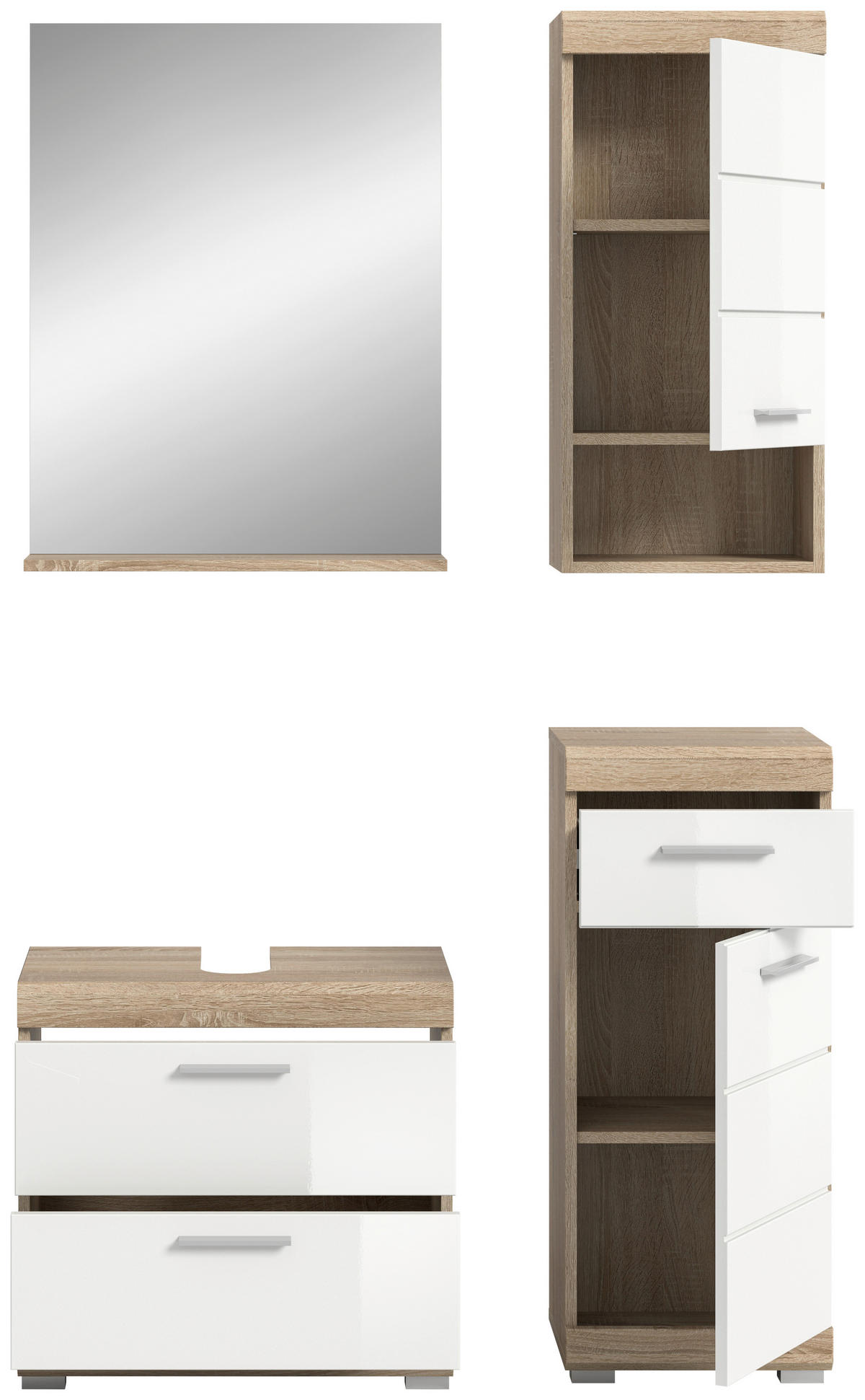 Badezimmer-Set Lambada Eiche Sonoma Nachbildung weiß Hochglanz B/H/T: ca. 112x191x37 cm Lambada - Eiche/weiß (112,00/191,00/37,00cm) - xonox.home