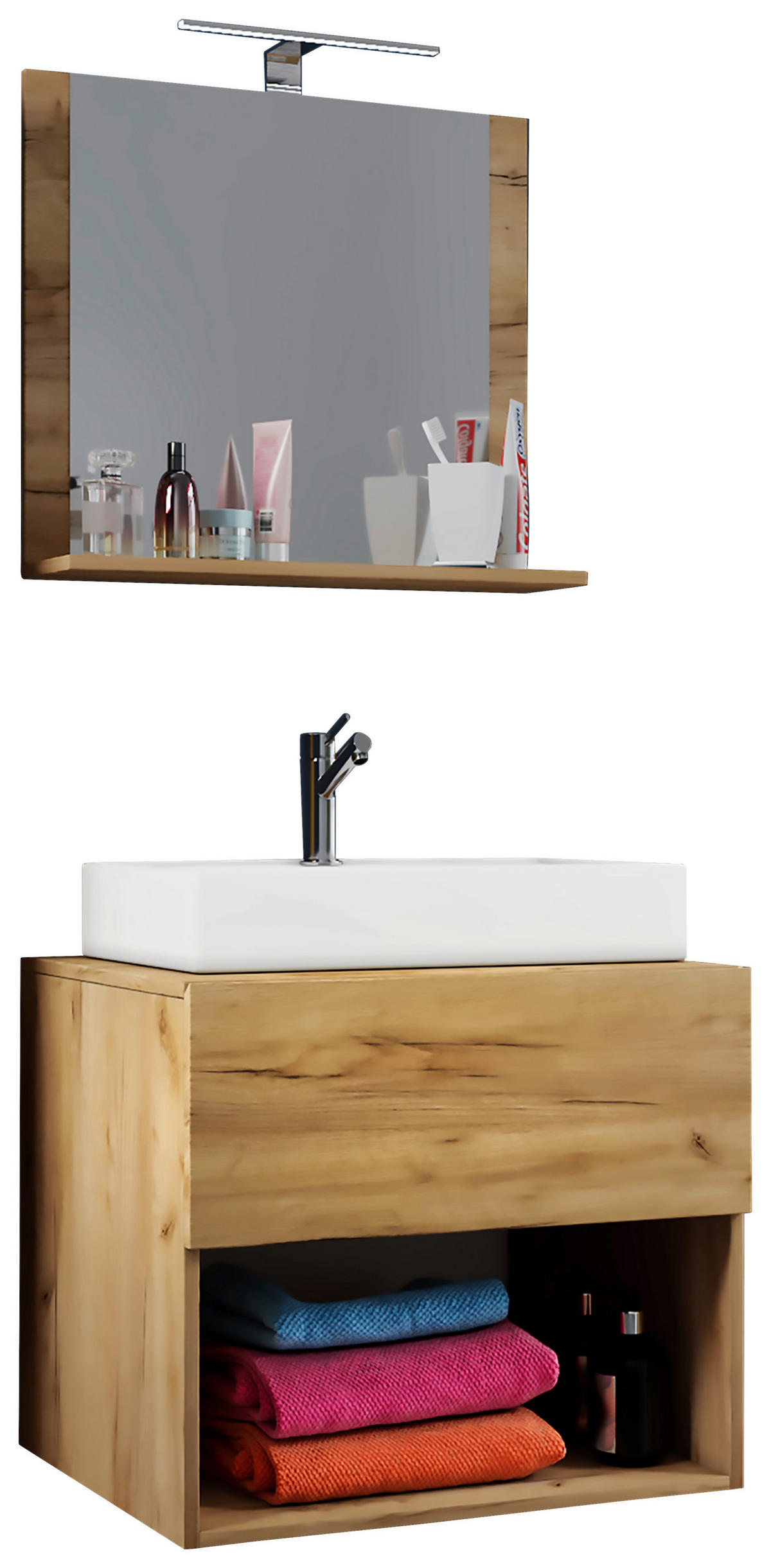 Waschplatz 3tlg-Lendas Eiche Honig Nachbildung weiß B/H/T: ca. 60x107x52 cm 3tlg-Lendas - Eiche/weiß (60,00/107,00/52,00cm) - VCM Möbel