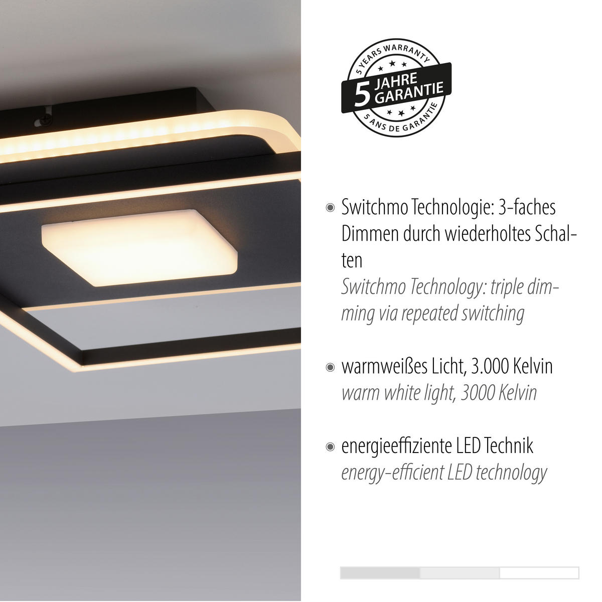 Just Light LED-Deckenleuchte DOMINO 15045-18 weiß schwarz Metall Kunststoff B/H/T: ca. 45x6,5x45 cm 1 Brennstellen DOMINO - weiß/schwarz (45,00/6,50/45,00cm) - Just Light
