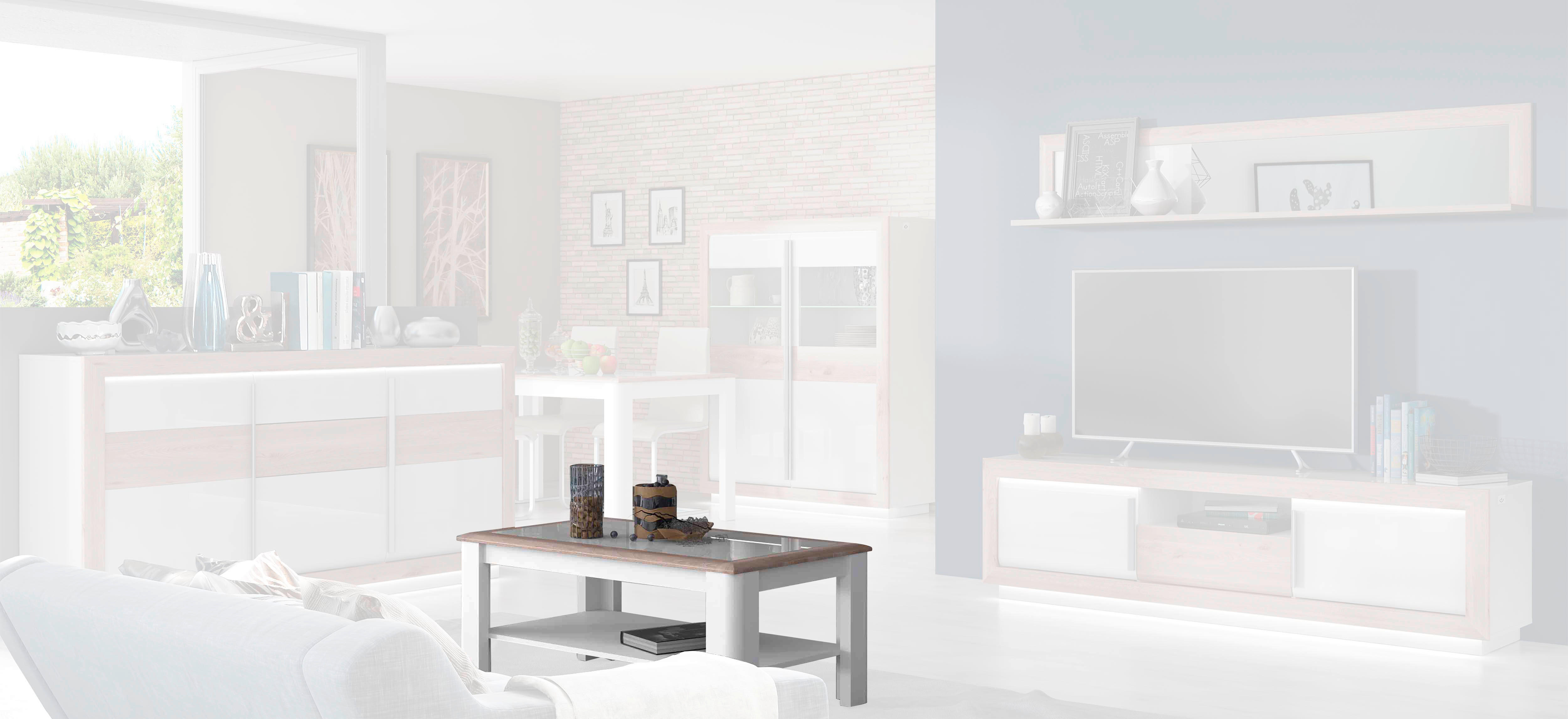 Couchtisch  weiß Hochglanz Eiche Nelson Nachbildung B/H/T: ca. 110x45x60 cm Canne_Couchtisch CQNT12-C141 - Eiche/weiß (110,00/45,00/60,00cm)