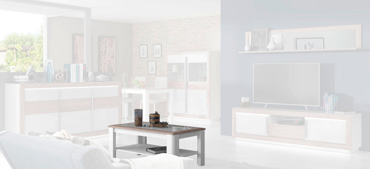 Couchtisch  weiß Hochglanz Eiche Nelson Nachbildung B/H/T: ca. 110x45x60 cm Canne_Couchtisch CQNT12-C141 - Eiche/weiß (110,00/45,00/60,00cm)
