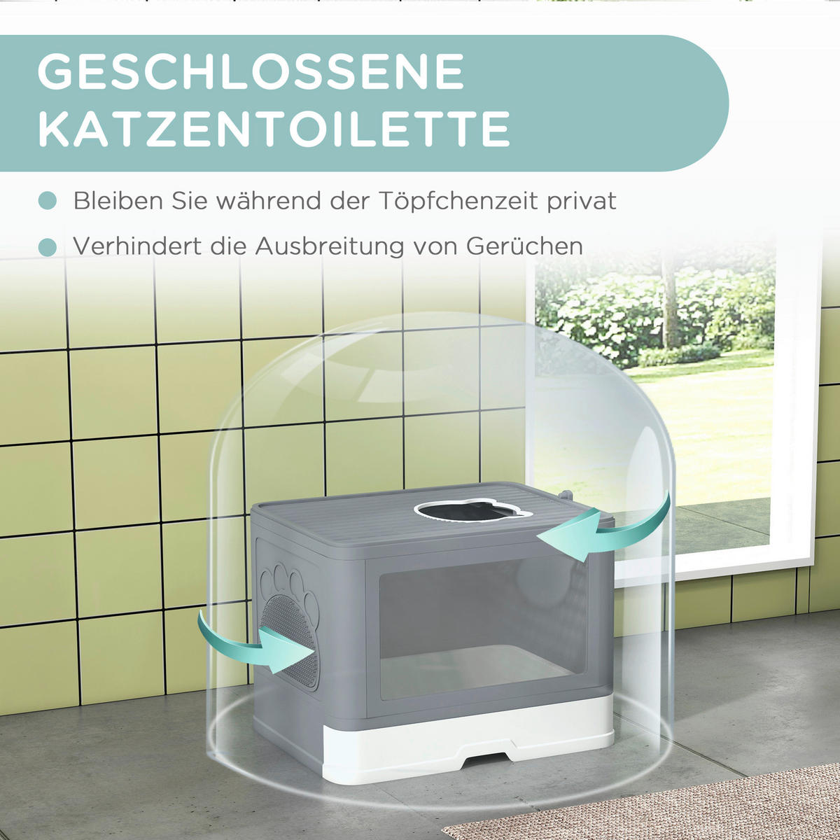 PawHut Katzen-Zubehör grau Edelstahl B/H/L: ca. 38x48,5x36,5 cm Katzenklo - grau (36,50/38,00/48,50cm) - PawHut