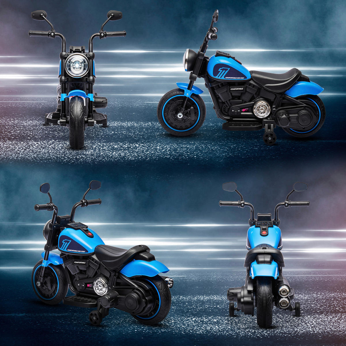 HOMCOM Kinder-Elektromotorrad schwarz B/H/L: ca. 42x57x76 cm Kinder-Elektromotorrad - blau/schwarz (76,00/42,00/57,00cm) - HOMCOM