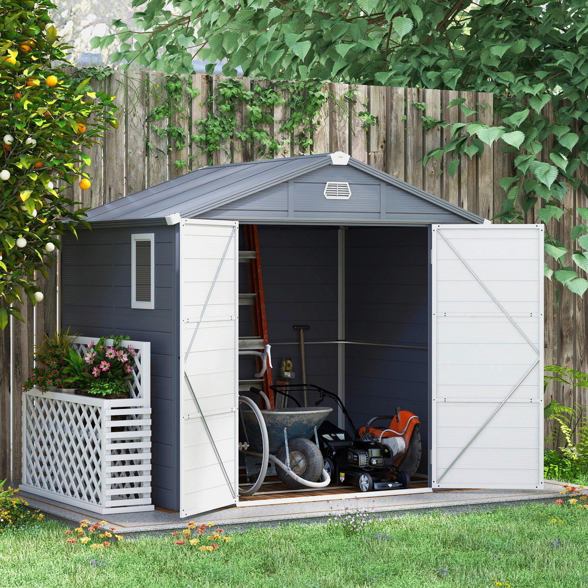 Outsunny Gerätehaus grau B/H/L: ca. 190x228x240 cm Gerätehaus - grau (240,00/190,00/228,00cm) - Outsunny