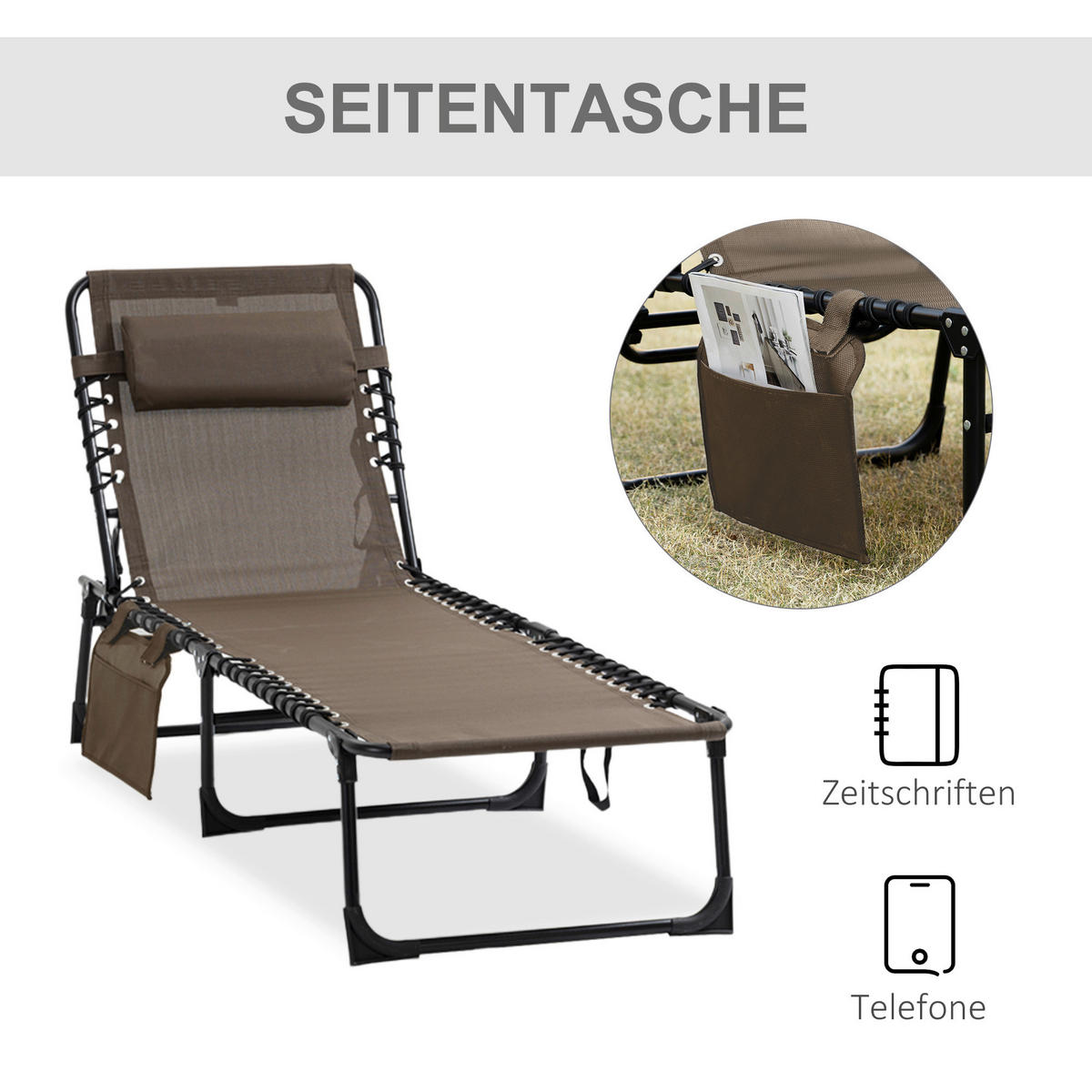 Outsunny Sonnenliege braun Stahl B/H/L: ca. 58x30x185 cm Sonnenliege - braun (185,00/58,00/30,00cm) - Outsunny