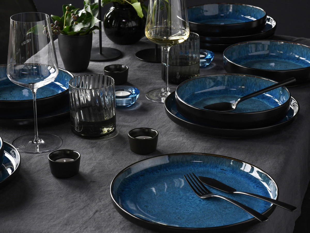 CreaTable Tafelservice Nordic Fjord blau Steinzeug 12 tlg. Nordic Fjord - blau - CreaTable