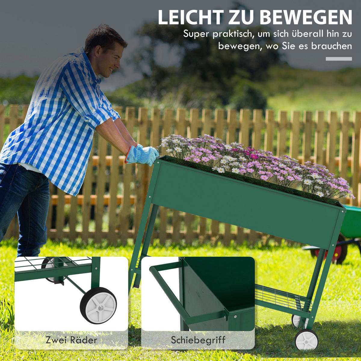 Outsunny Hochbeet grün Edelstahl B/H/L: ca. 44x109x80 cm Hochbeet - grün (80,00/44,00/109,00cm) - Outsunny