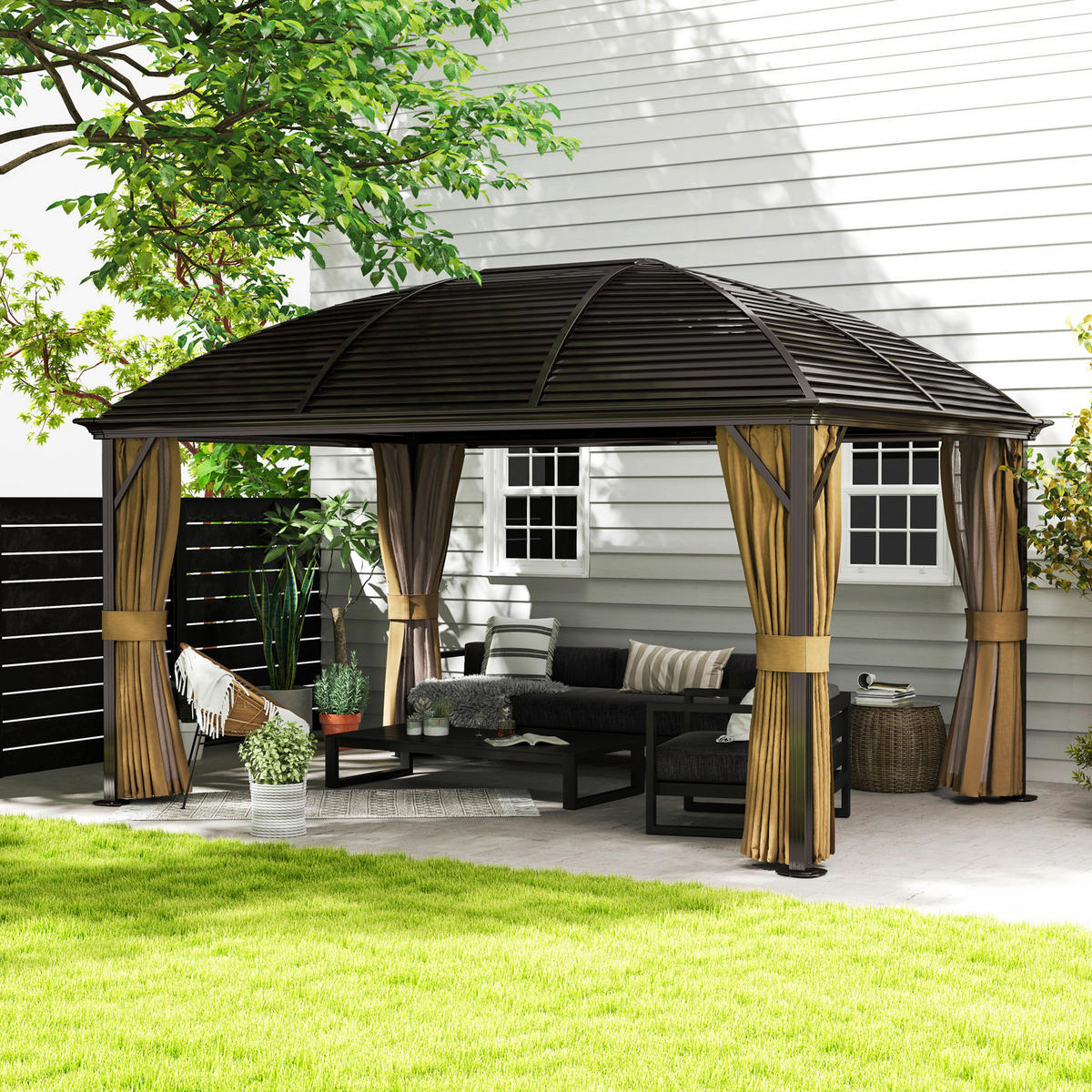 Outsunny Pavillon braun Aluminium B/H/L: ca. 298x280x398 cm Pavillon - braun (398,00/298,00/280,00cm) - Outsunny