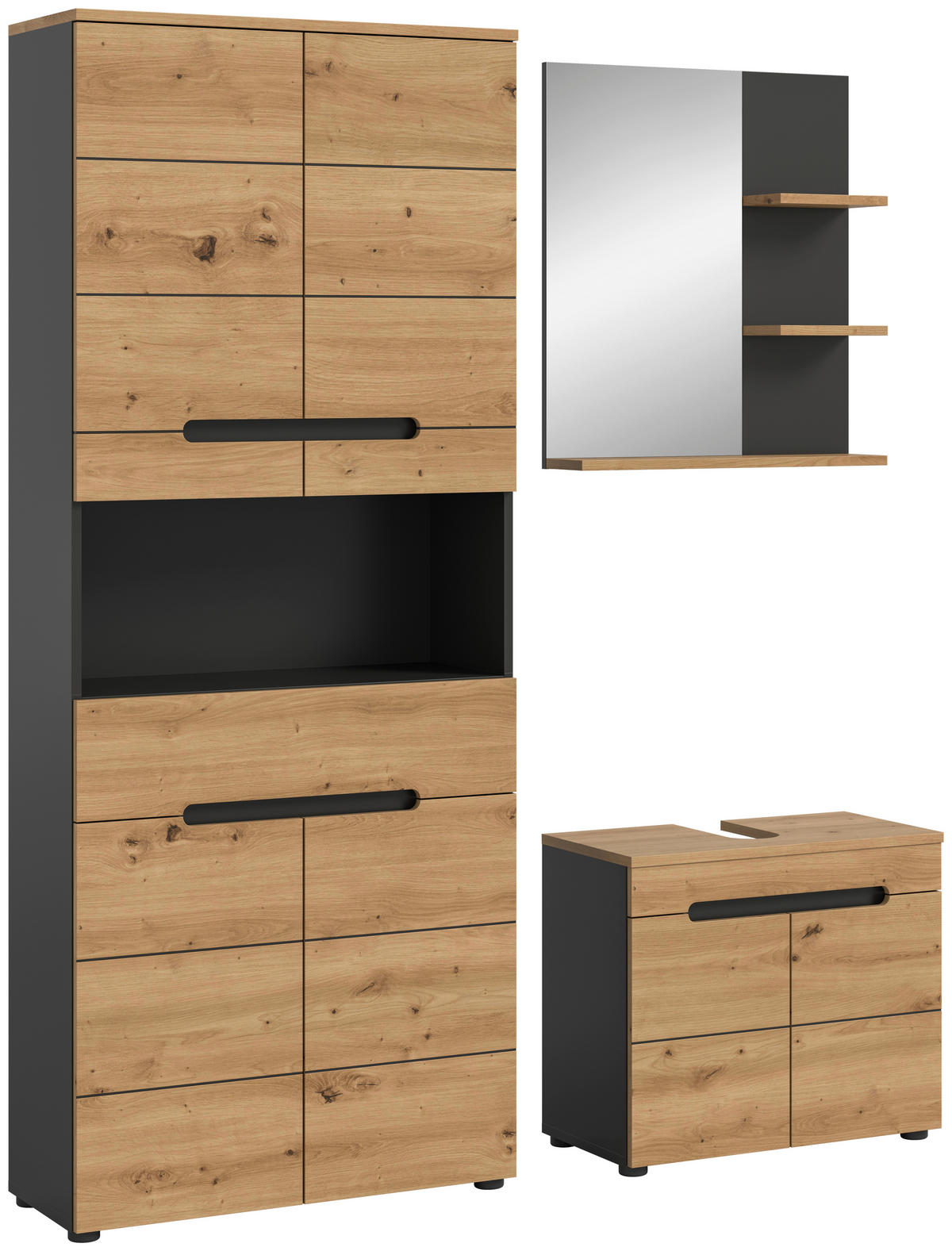 Badezimmer-Set Canu Basalt Eiche Artisan Nachbildung B/H/T: ca. 154x193x34 cm Canu - Eiche/Basalt (154,00/193,00/34,00cm) - xonox.home