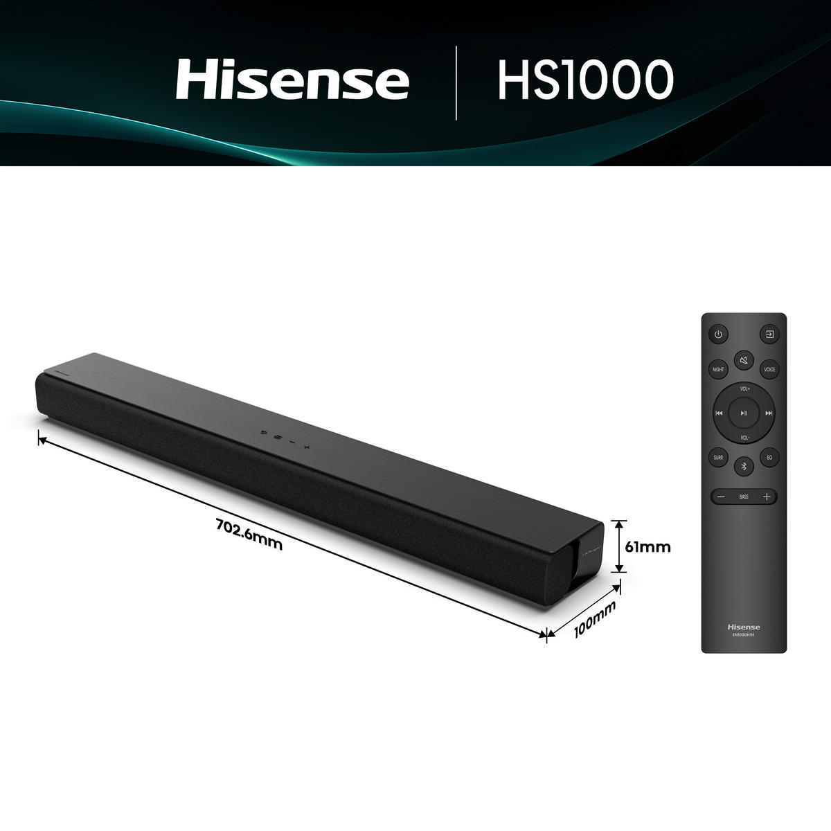 Hisense Soundbar schwarz L: ca. 70 cm Soundbar_HS1000_2.0_Kanal-Hisense - schwarz (70,00cm) - Hisense