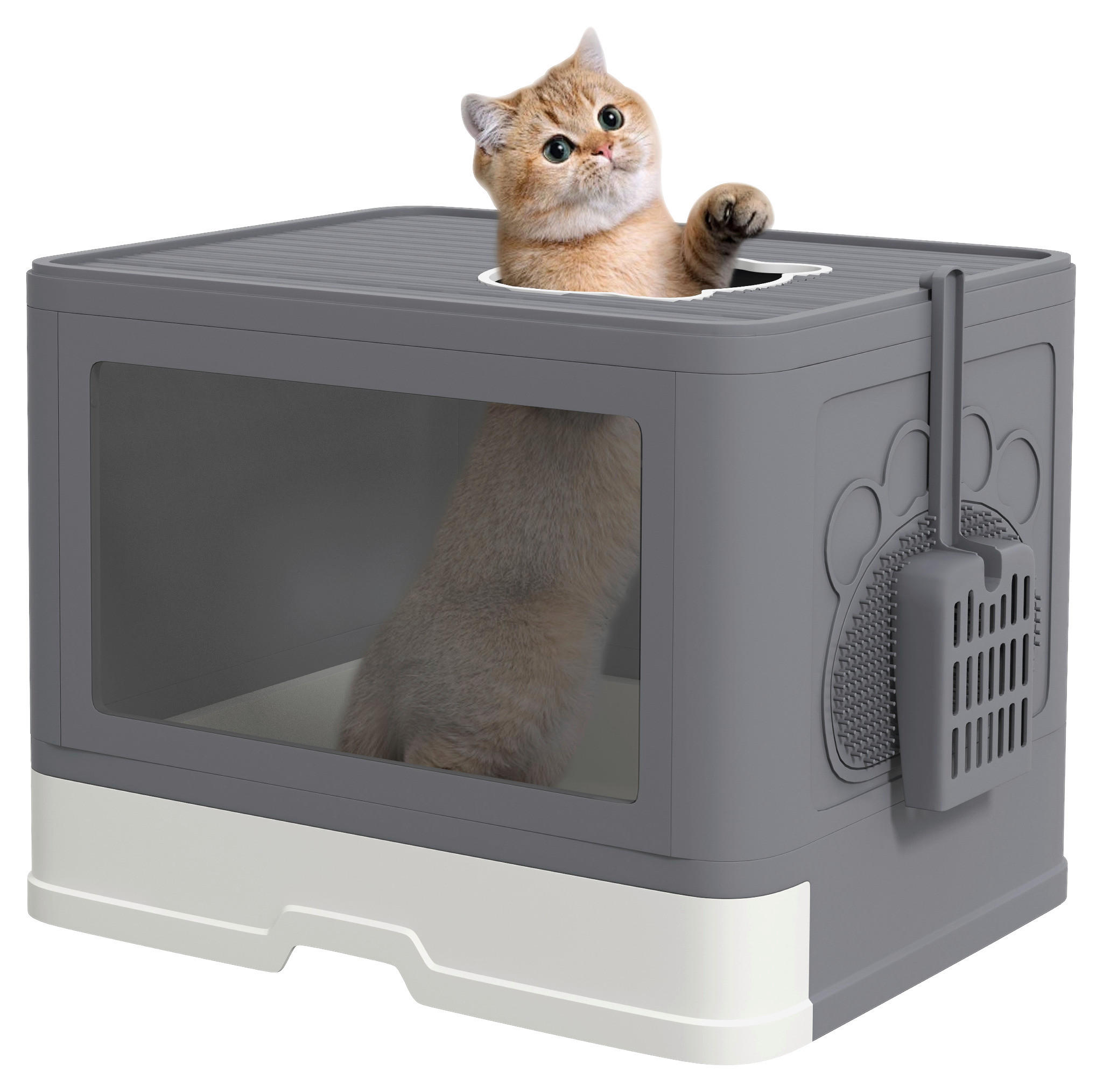 PawHut Katzen-Zubehör grau Edelstahl B/H/L: ca. 38x48,5x36,5 cm Katzenklo - grau (36,50/38,00/48,50cm) - PawHut