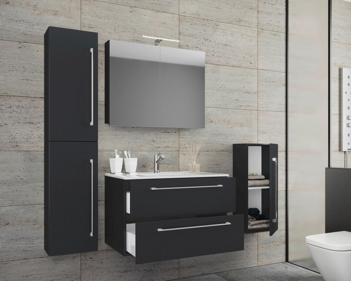 Waschplatz 5tlg-Badinos schwarz B/H/T: ca. 80x50x46 cm 5tlg-Badinos - schwarz (80,00/50,00/46,00cm) - VCM Möbel