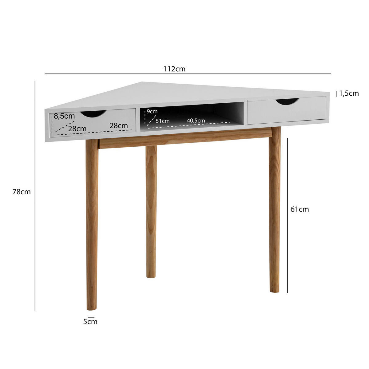 Eckschreibtisch weiß B/H/T: ca. 80x78x80 cm Eckschreibtisch - weiß (80,00/78,00/80,00cm) - Wohnling