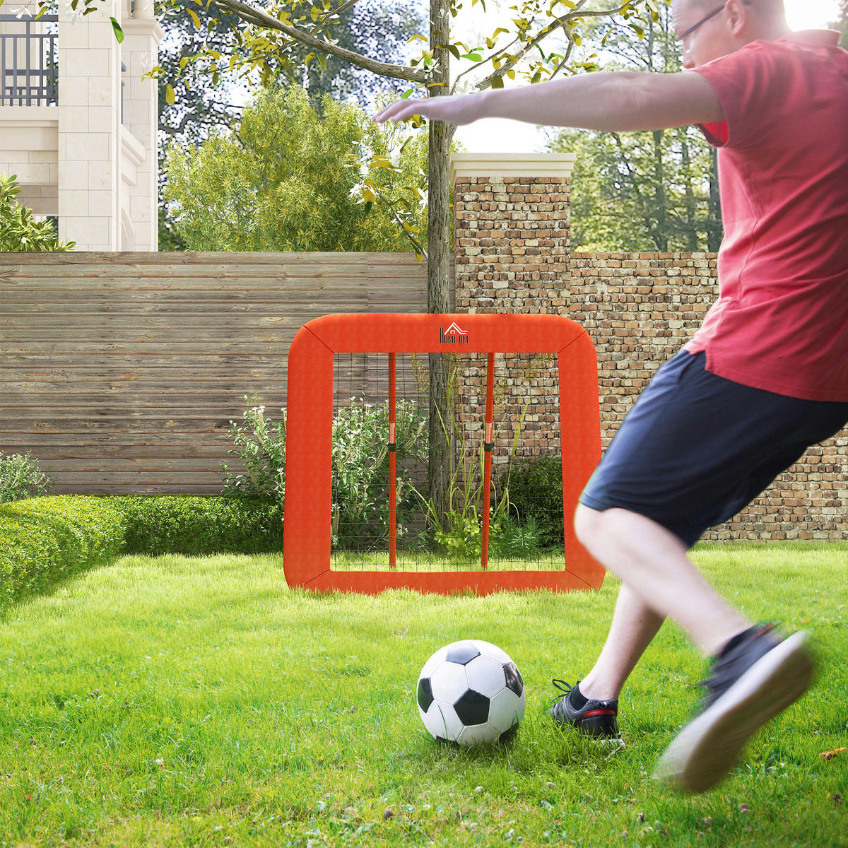 HOMCOM Fußball Rebounder rot Metall B/H/L: ca. 118x120x128 cm Fußball Rebounder - rot (128,00/118,00/120,00cm) - HOMCOM