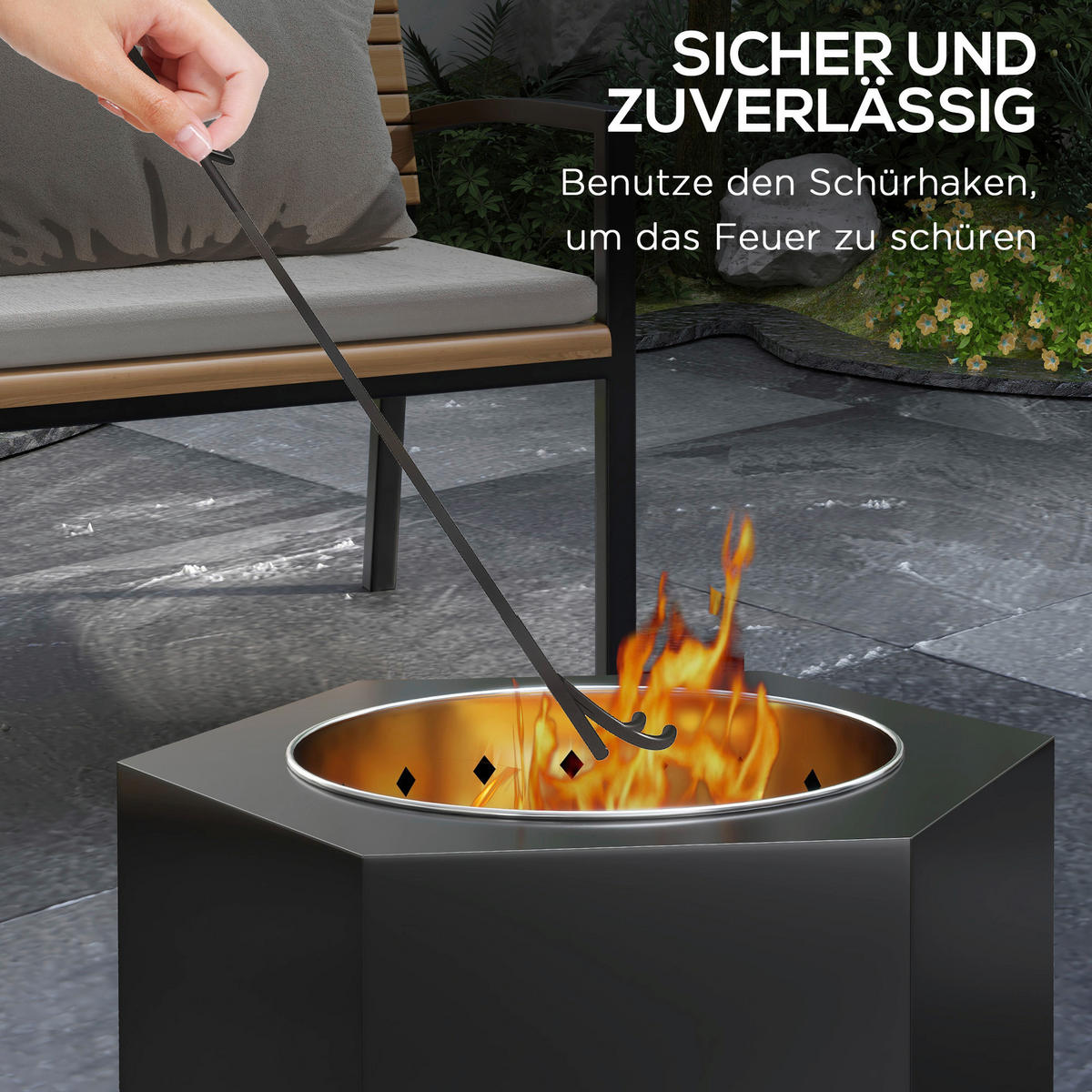 Outsunny Feuerschale schwarz Edelstahl B/H/L: ca. 38,8x46,5x45 cm Feuerschale - schwarz (45,00/38,80/46,50cm) - Outsunny