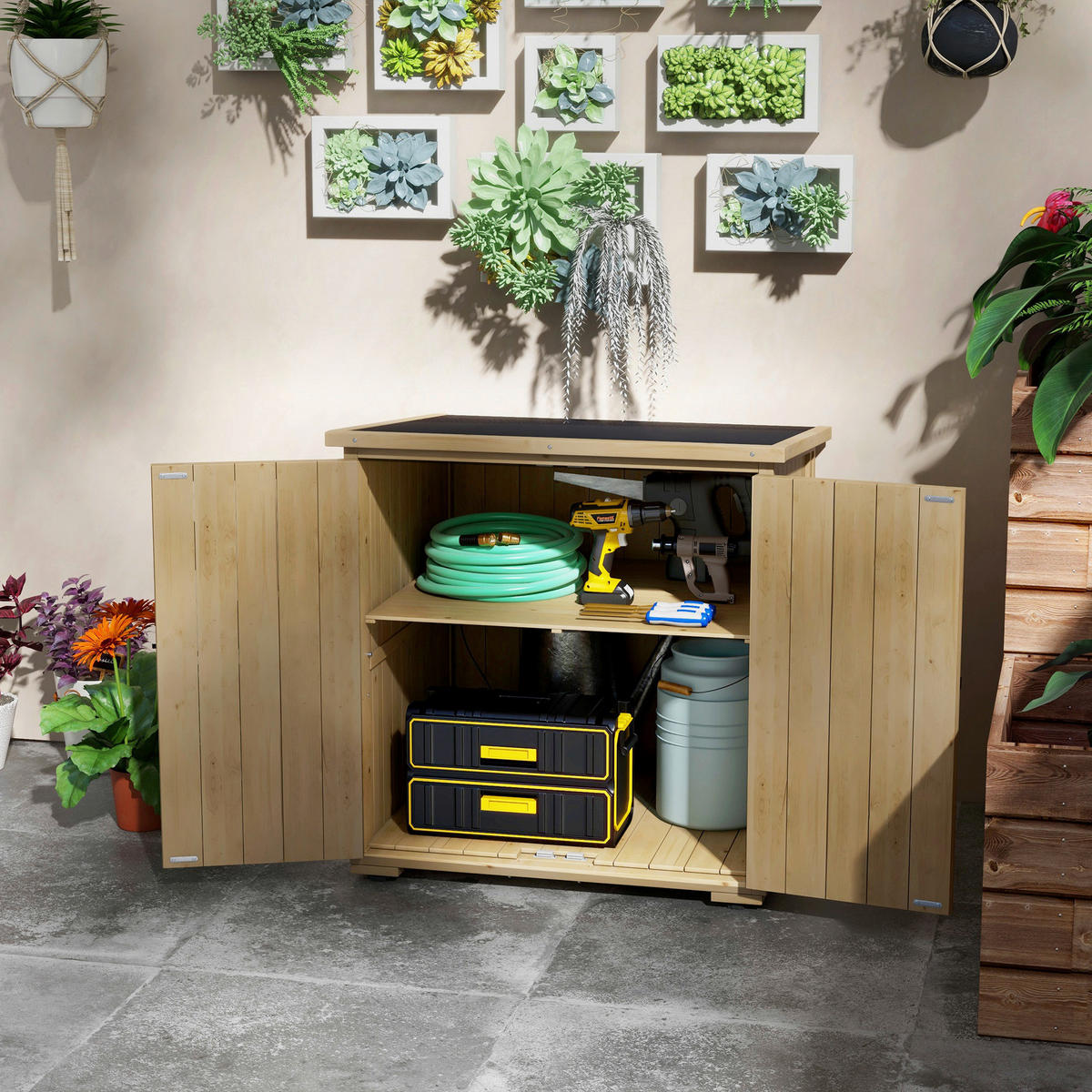 Outsunny Gartenschrank natur Polypropylen B/H/L: ca. 88x77,5x90 cm Gartenschrank - natur (90,00/88,00/77,50cm) - Outsunny