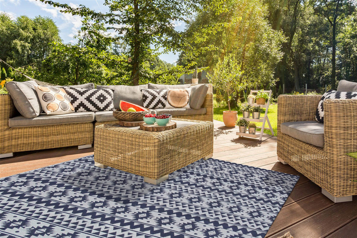 Kayoom Flachgewebeteppich Sunny 210 blau B/L: ca. 80x150 cm Sunny 210 - blau (80,00/150,00cm) - Kayoom